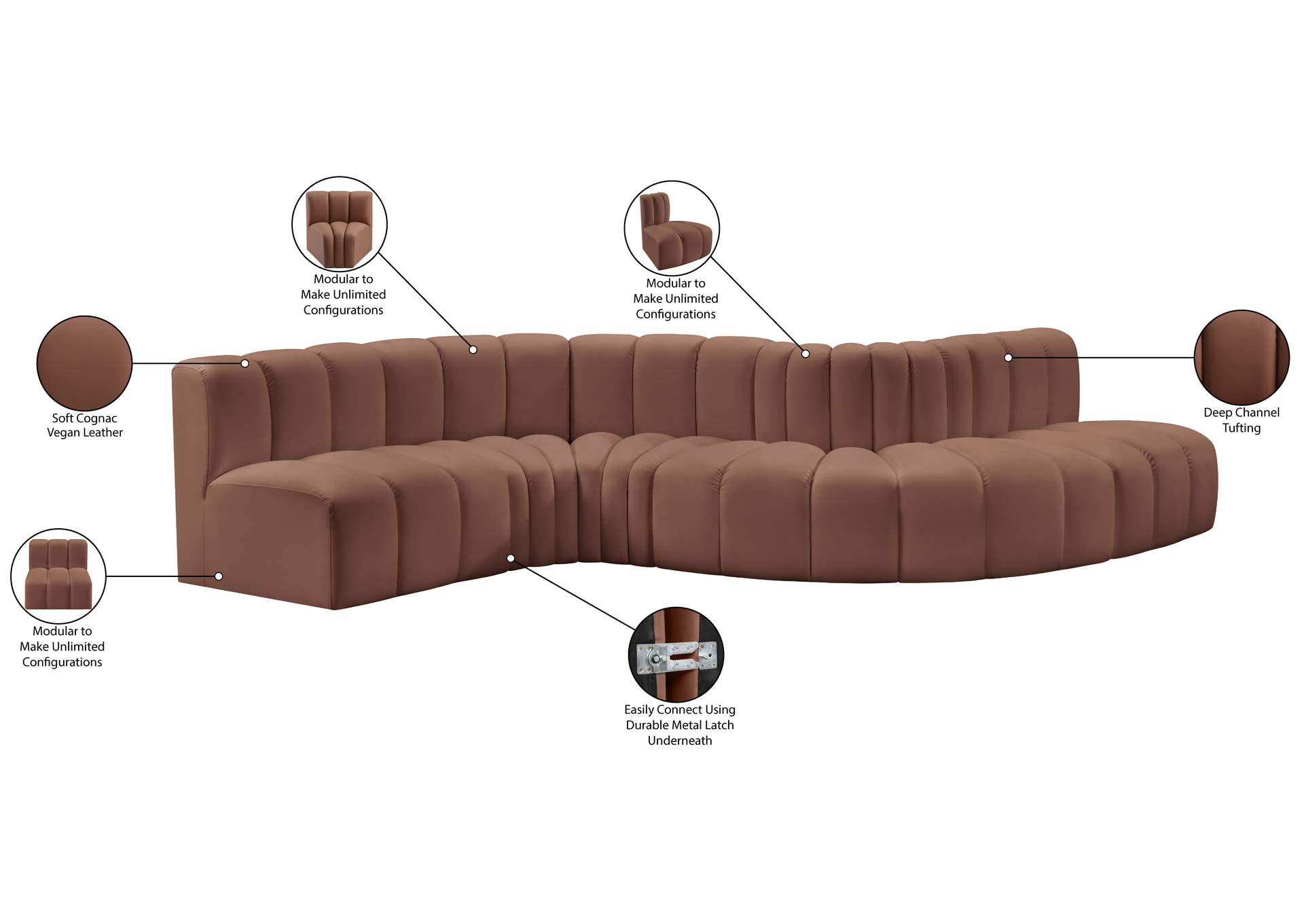 Arc Cognac Vegan Leather Modular Sofa image 12