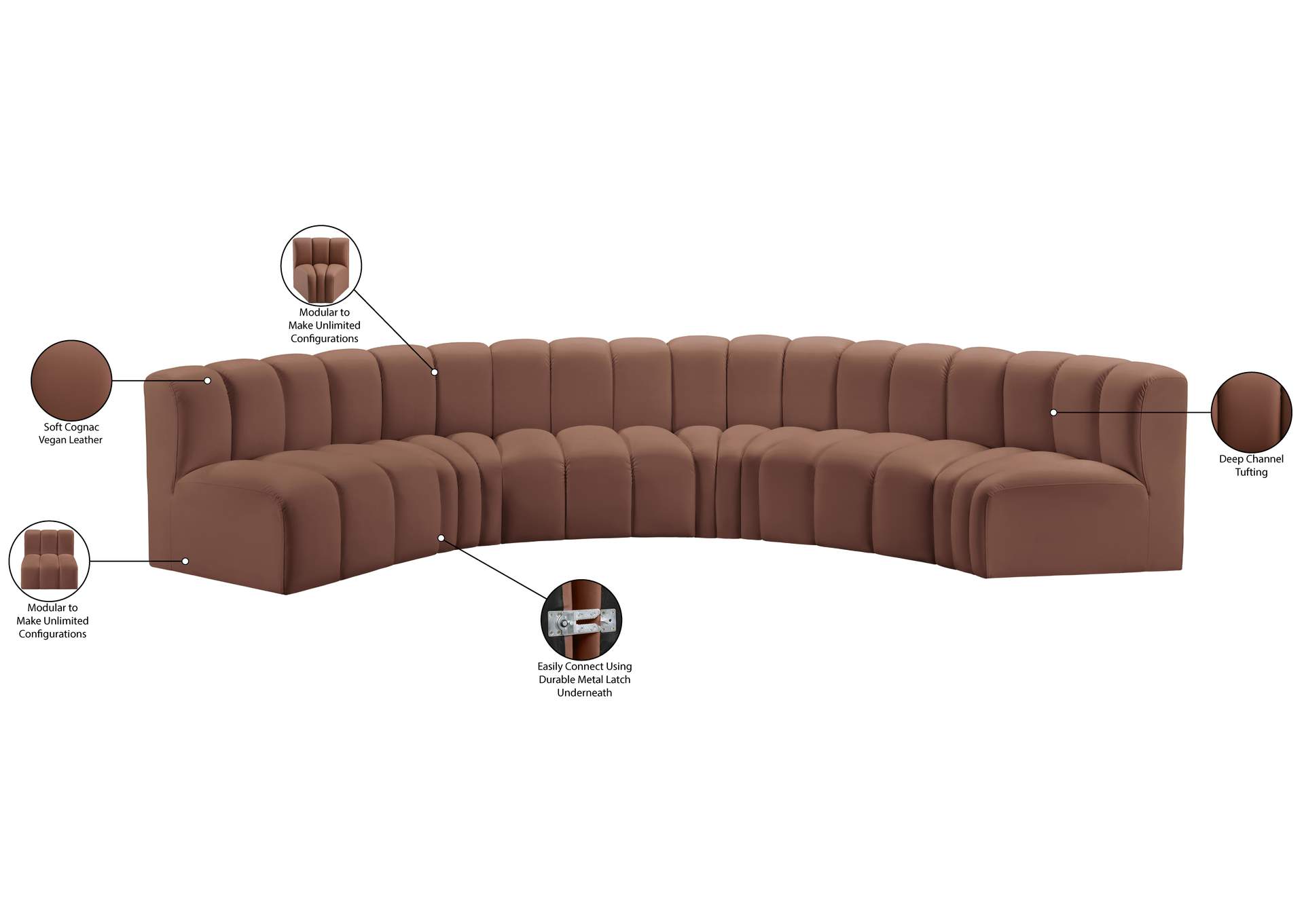 Arc Cognac Vegan Leather Modular Sofa image 13