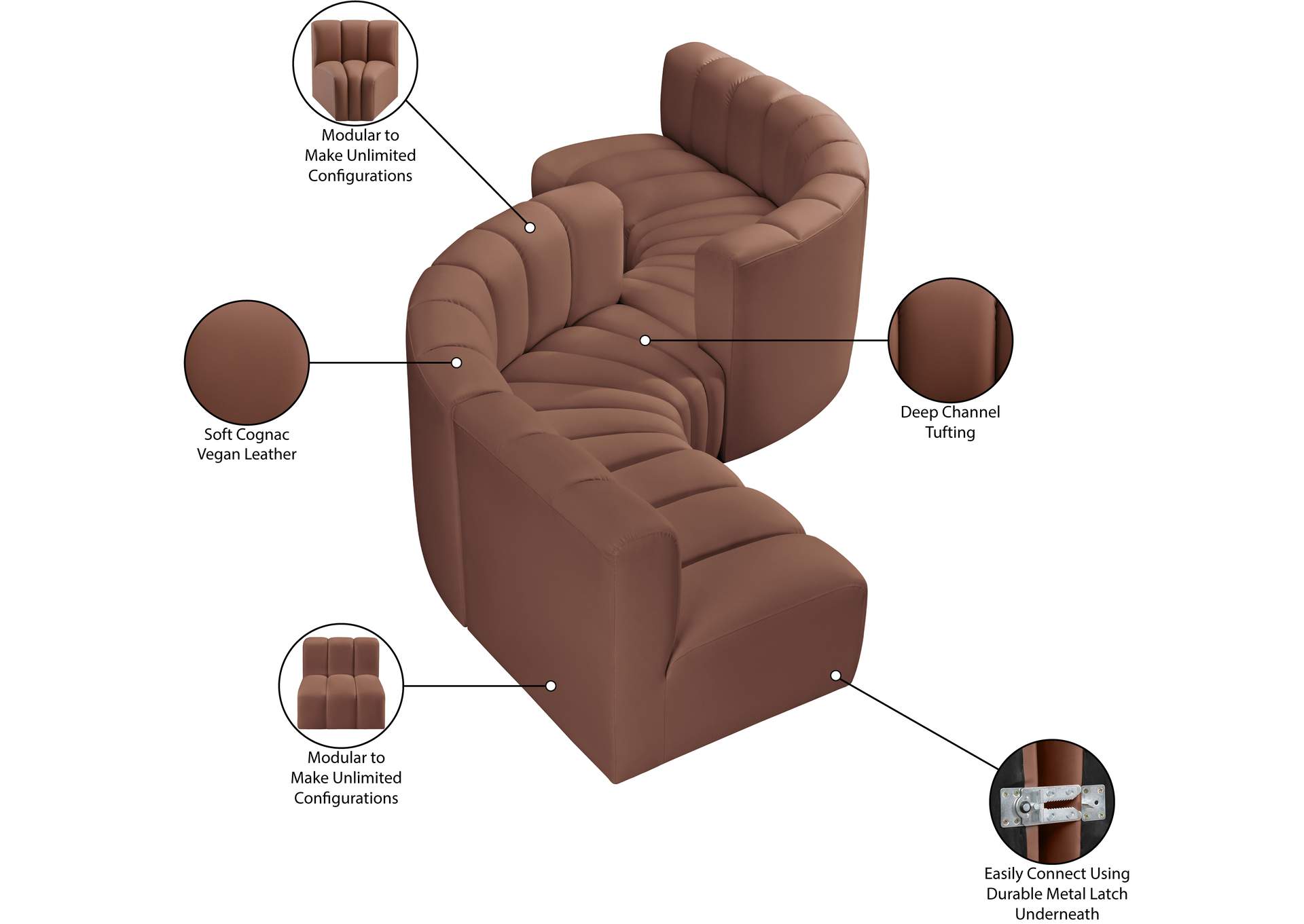 Arc Cognac Vegan Leather Modular Sofa image 9