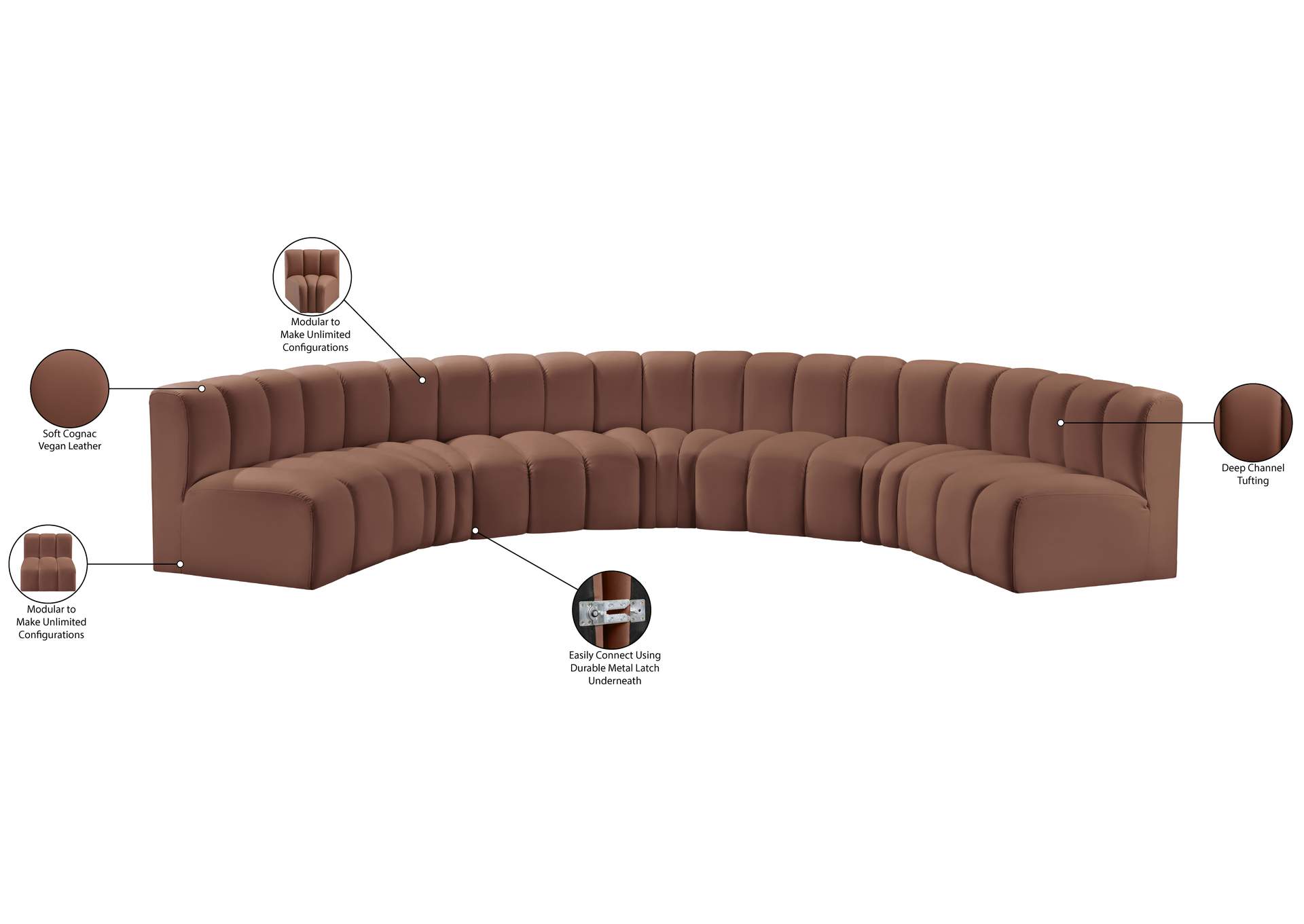 Arc Cognac Vegan Leather Modular Sofa image 13