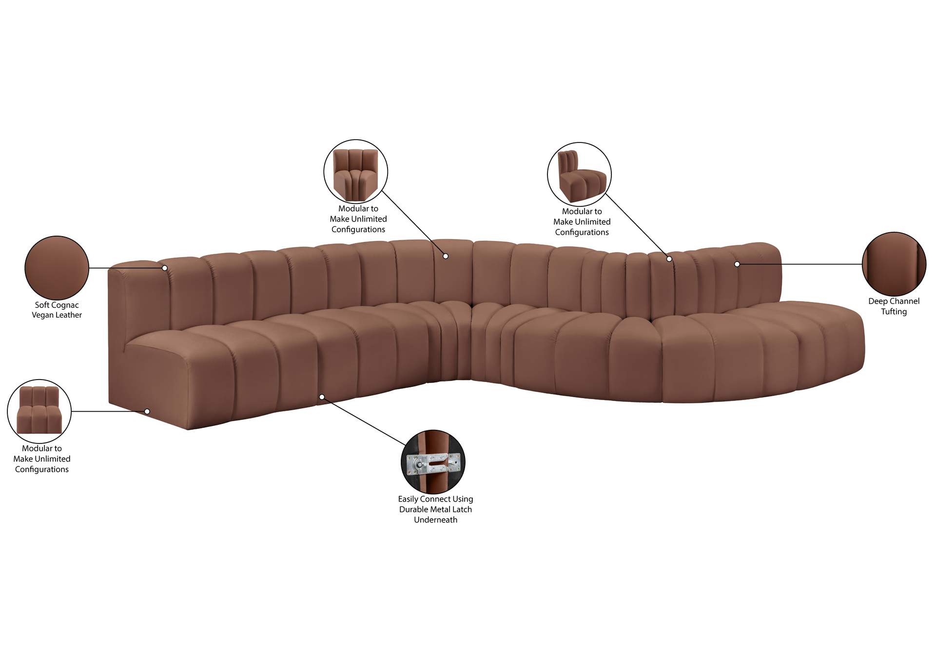 Arc Cognac Vegan Leather Modular Sofa image 14