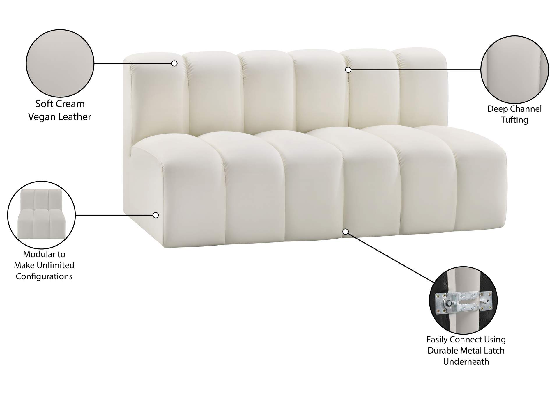 Arc Cream Vegan Leather Modular Sofa image 13