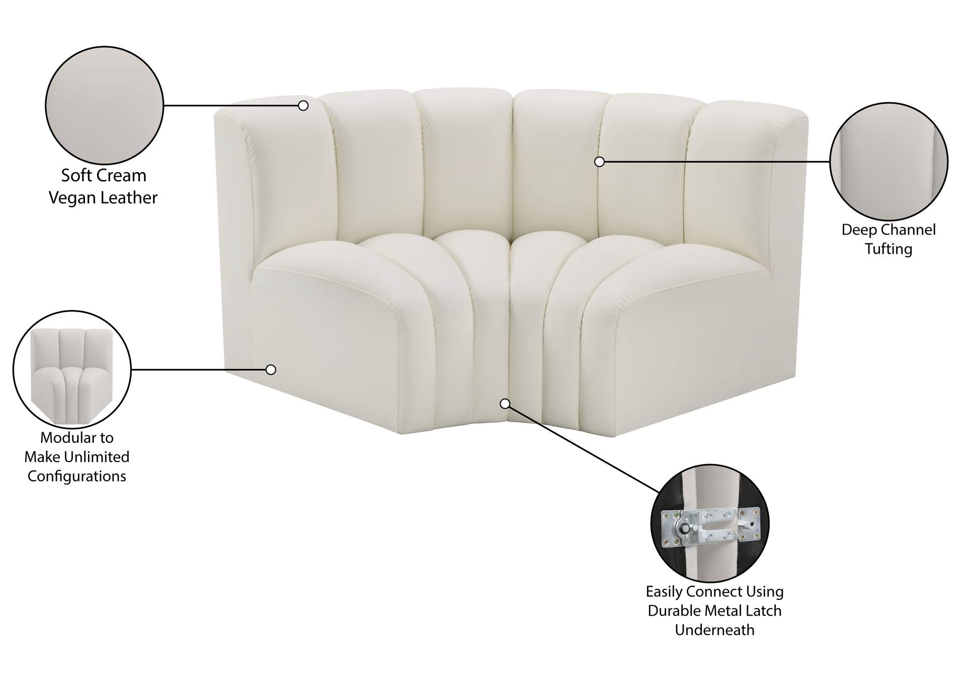 Arc Cream Vegan Leather Modular Sofa image 12