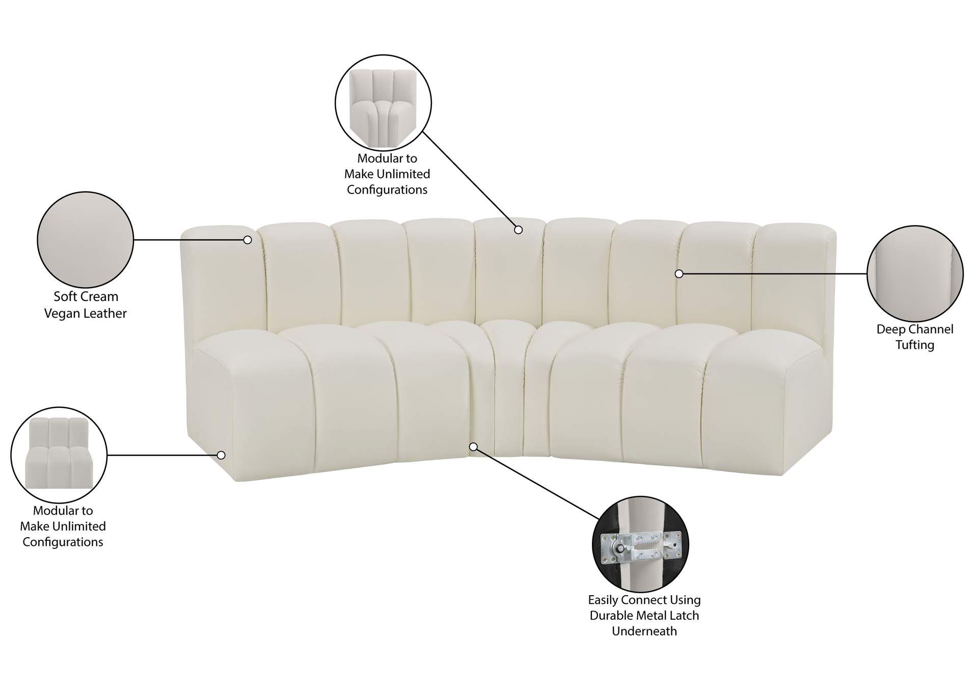Arc Cream Vegan Leather Modular Sofa image 13