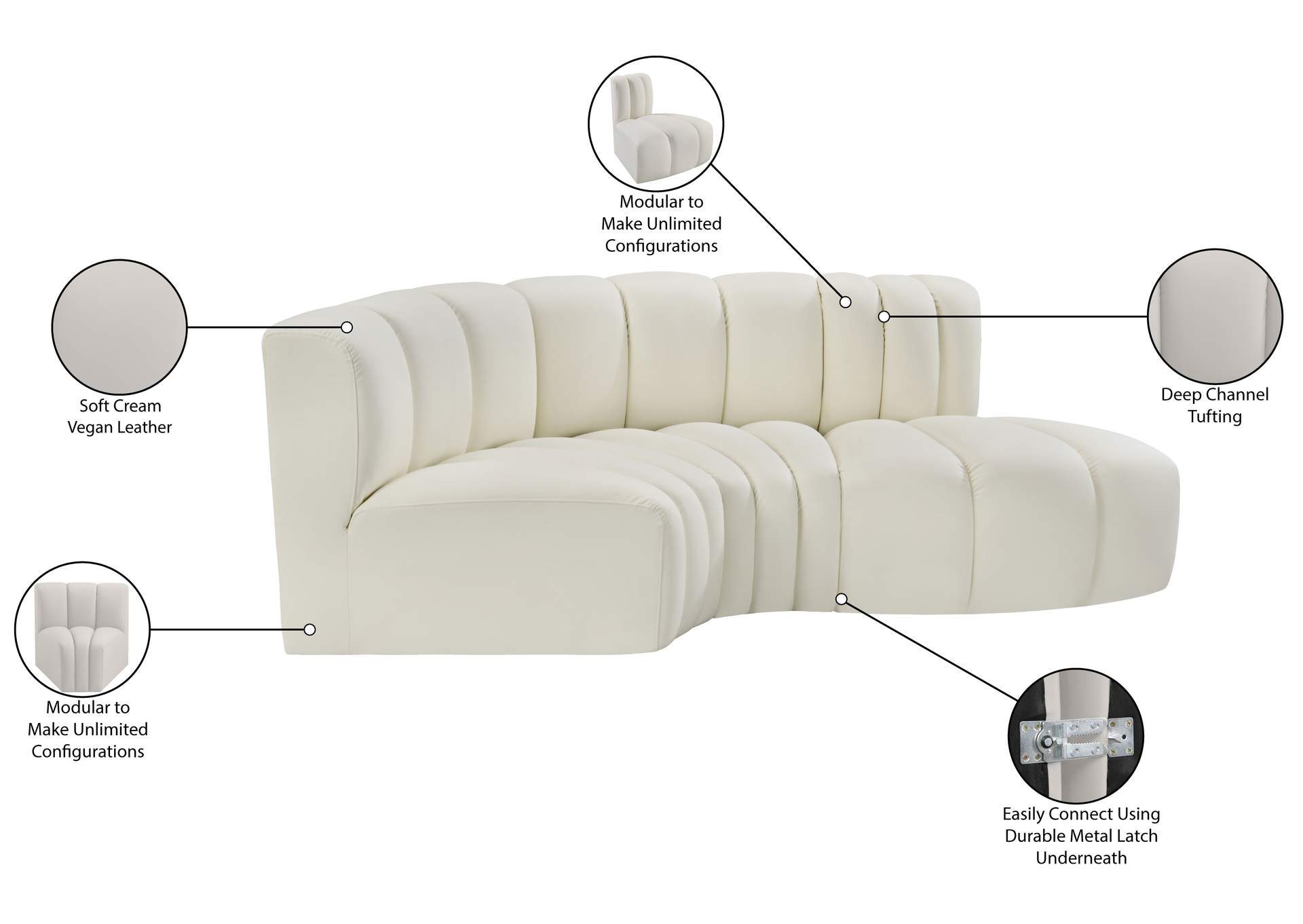 Arc Cream Vegan Leather Modular Sofa image 13