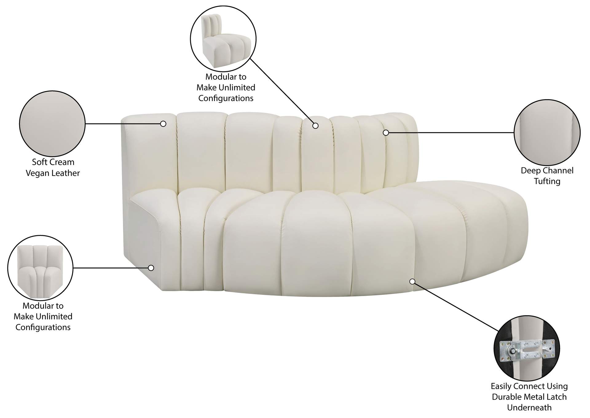 Arc Cream Vegan Leather Modular Sofa image 12