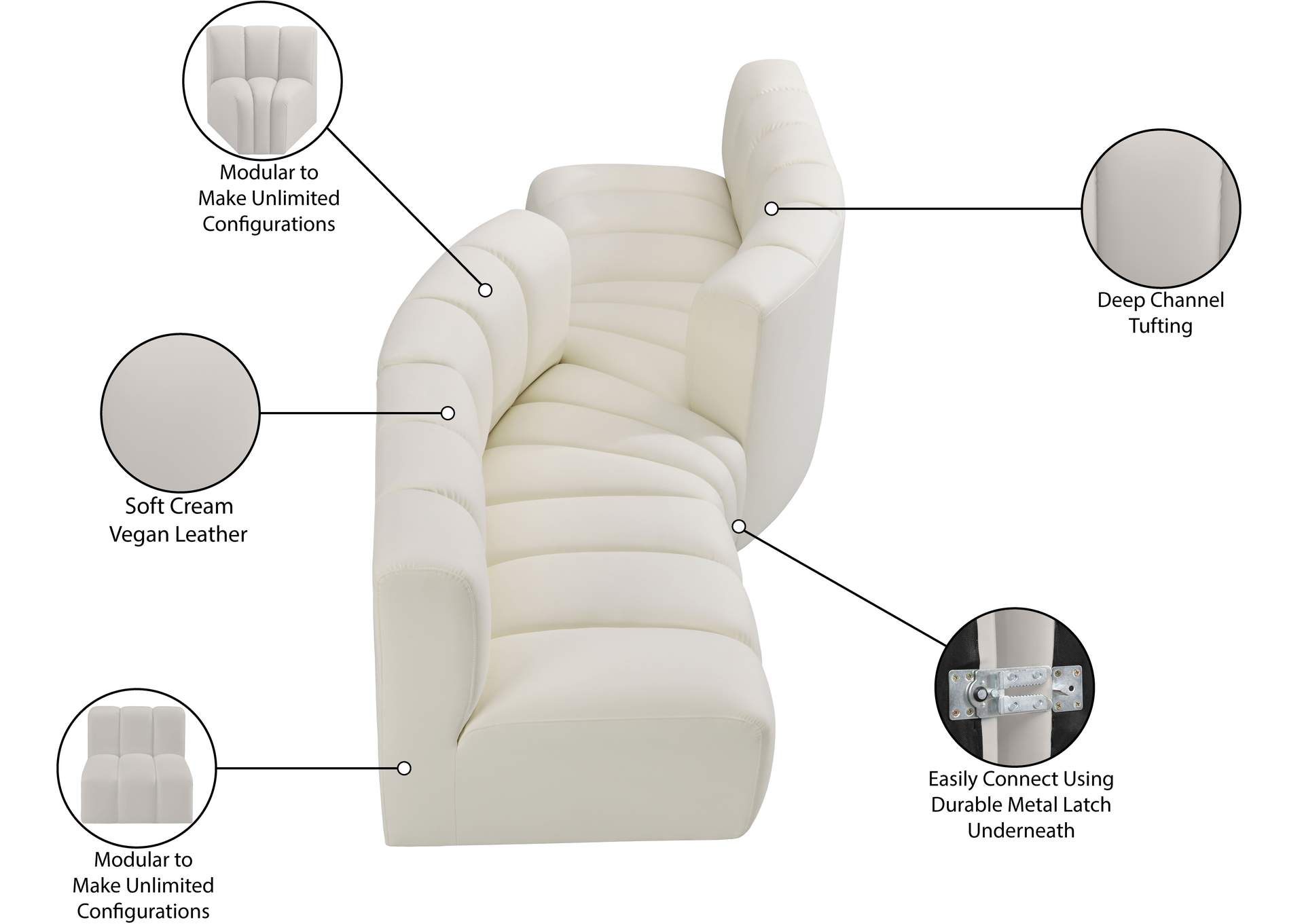 Arc Cream Vegan Leather Modular Sofa image 12