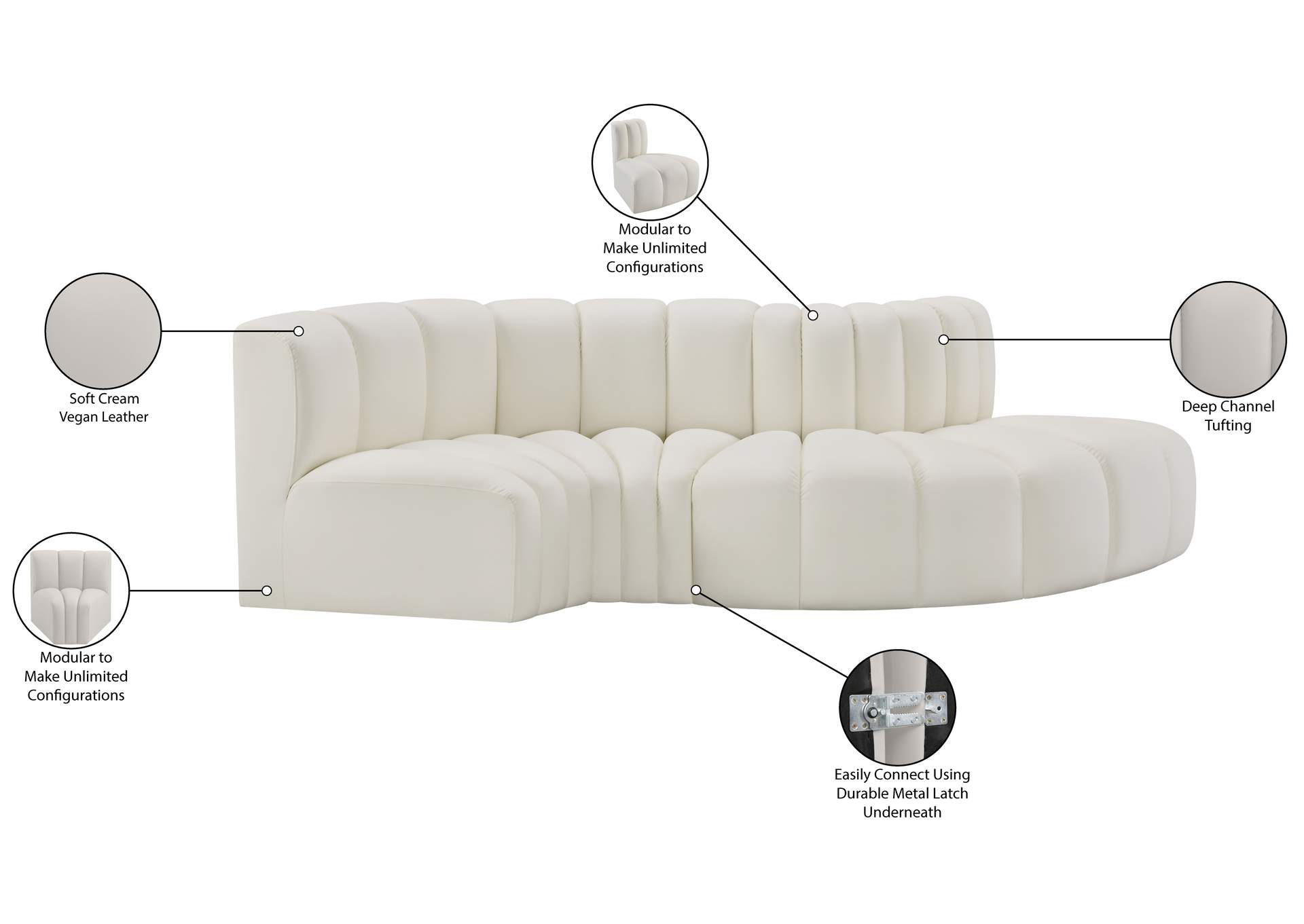 Arc Cream Vegan Leather Modular Sofa image 12