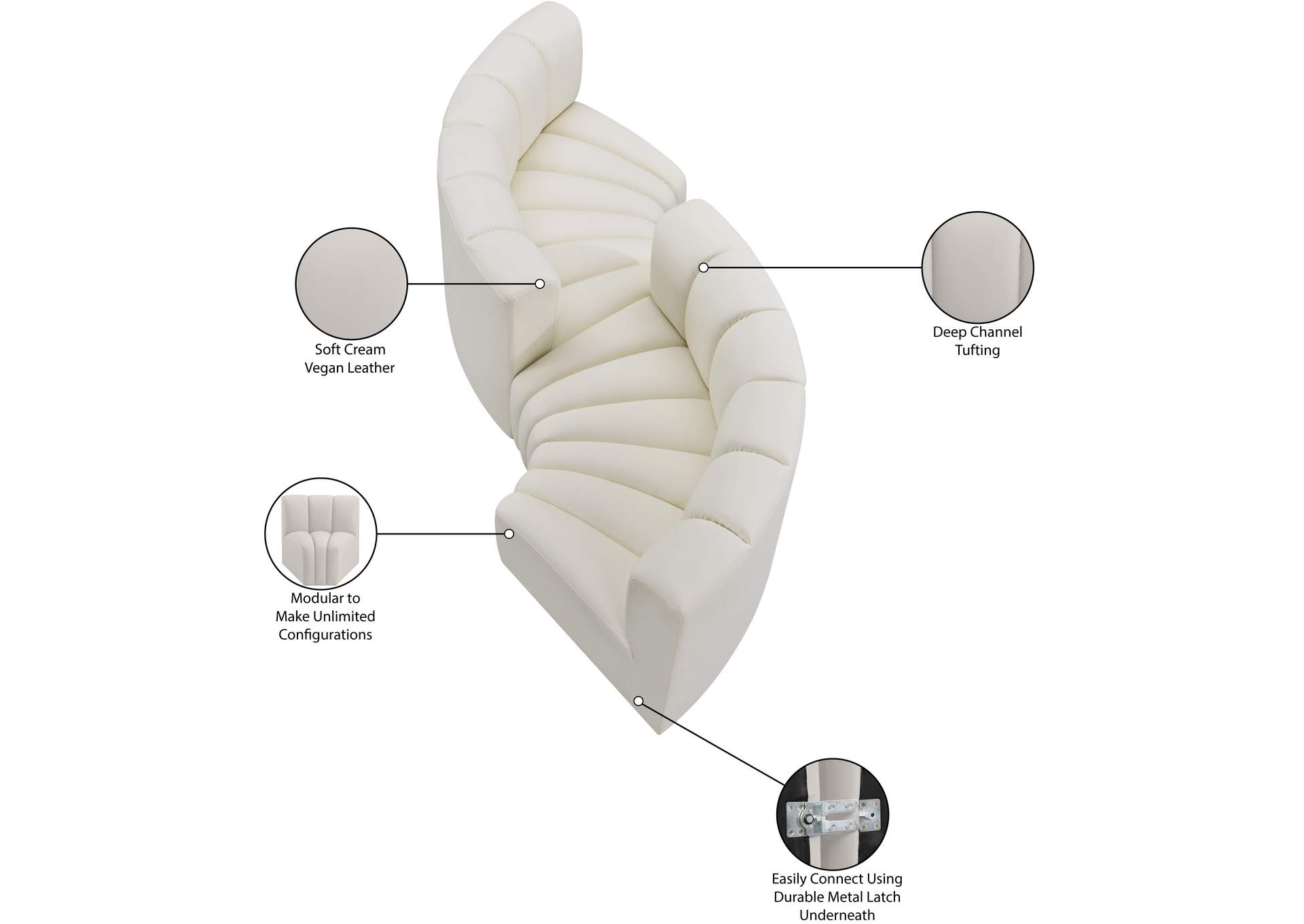 Arc Cream Vegan Leather Modular Sofa image 13