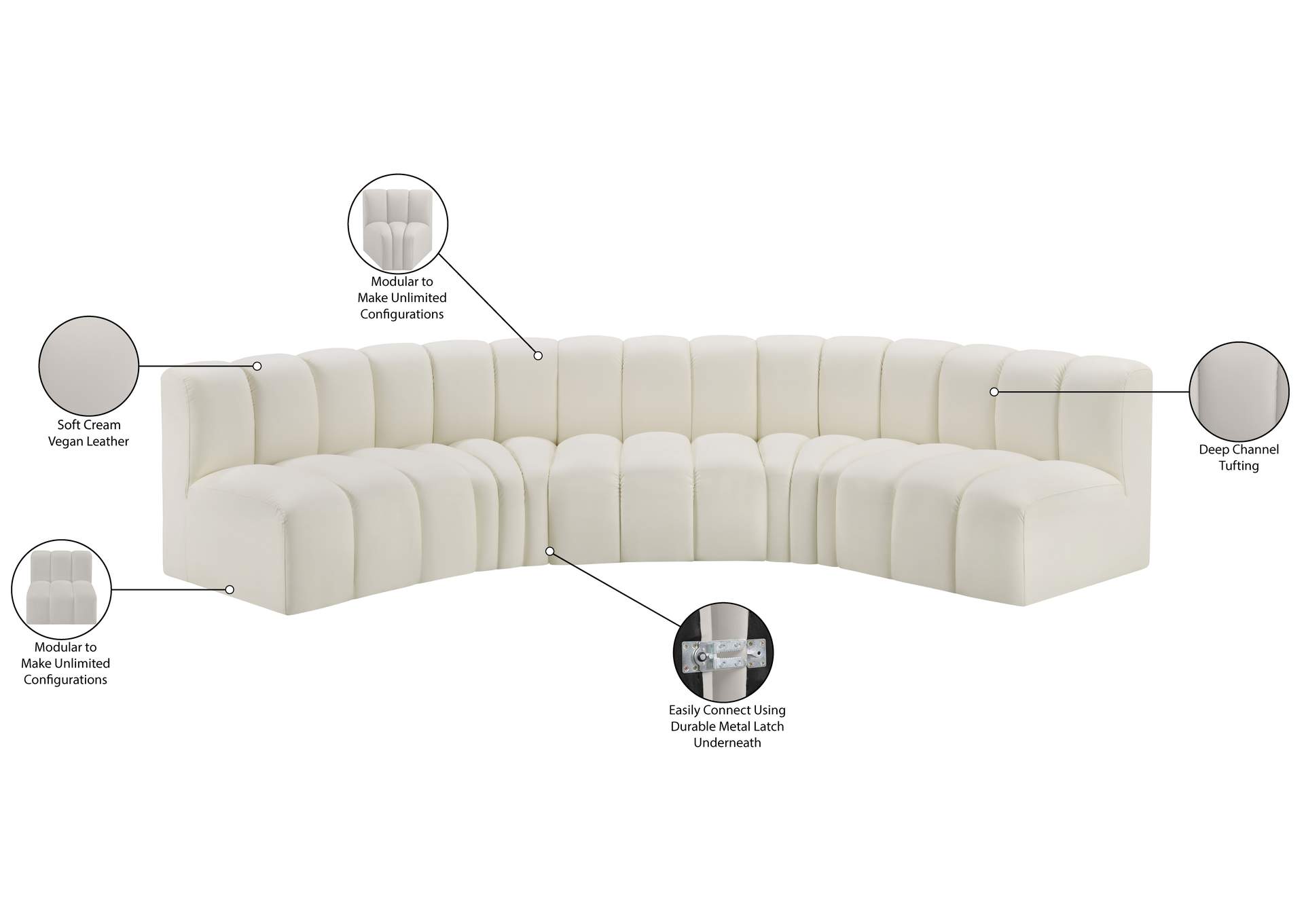 Arc Cream Vegan Leather Modular Sofa image 13