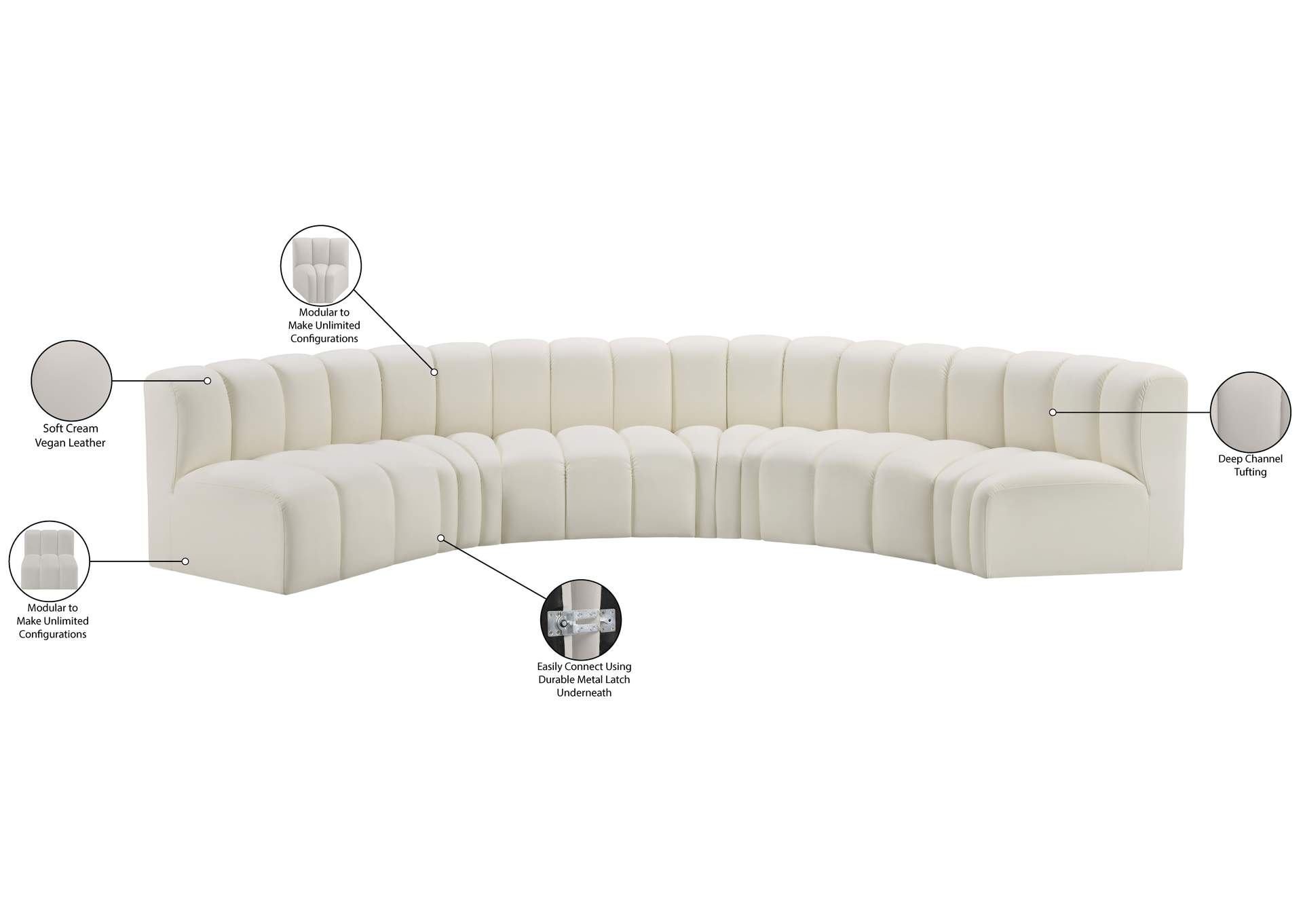 Arc Cream Vegan Leather Modular Sofa image 13