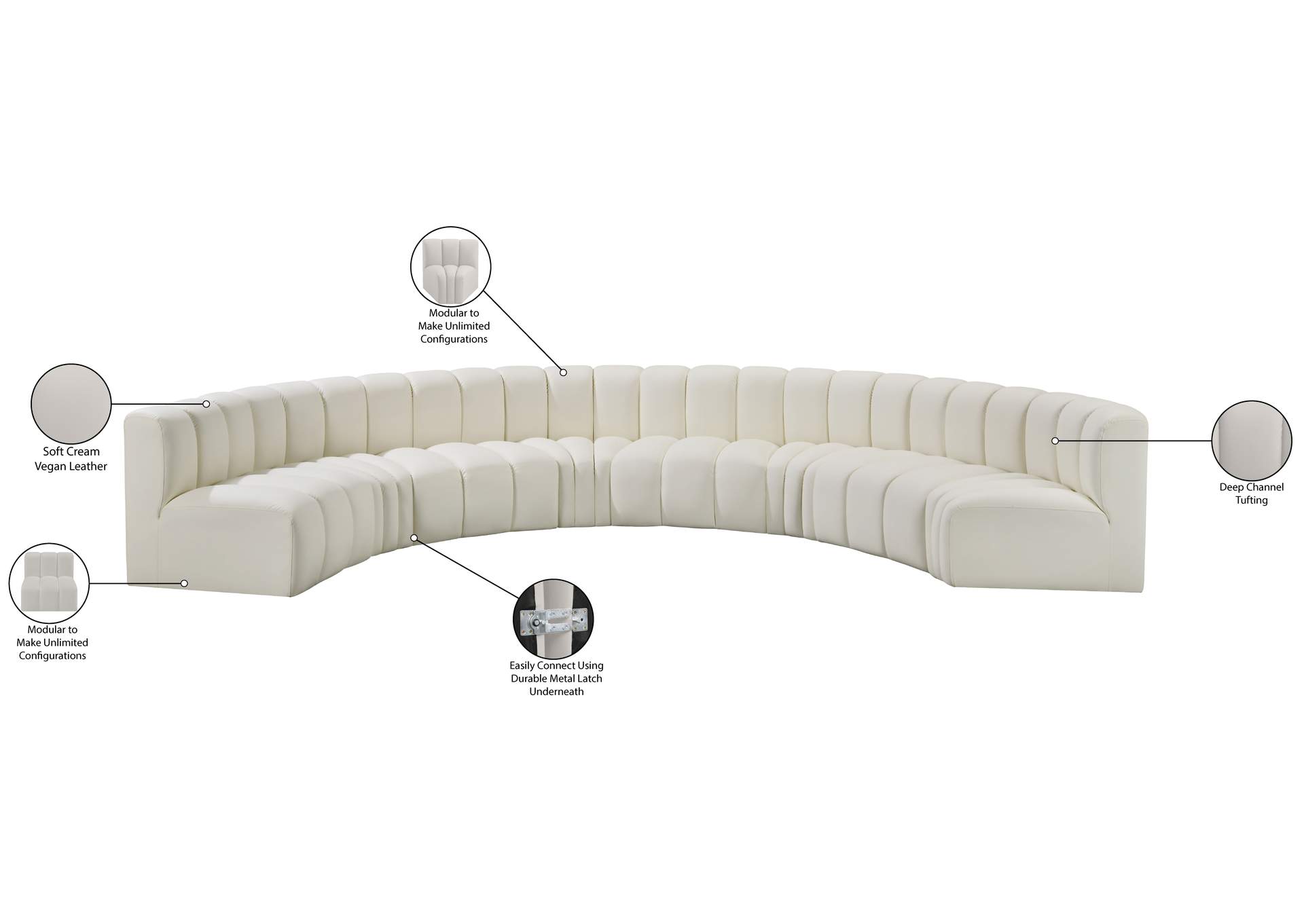 Arc Cream Vegan Leather Modular Sofa image 13