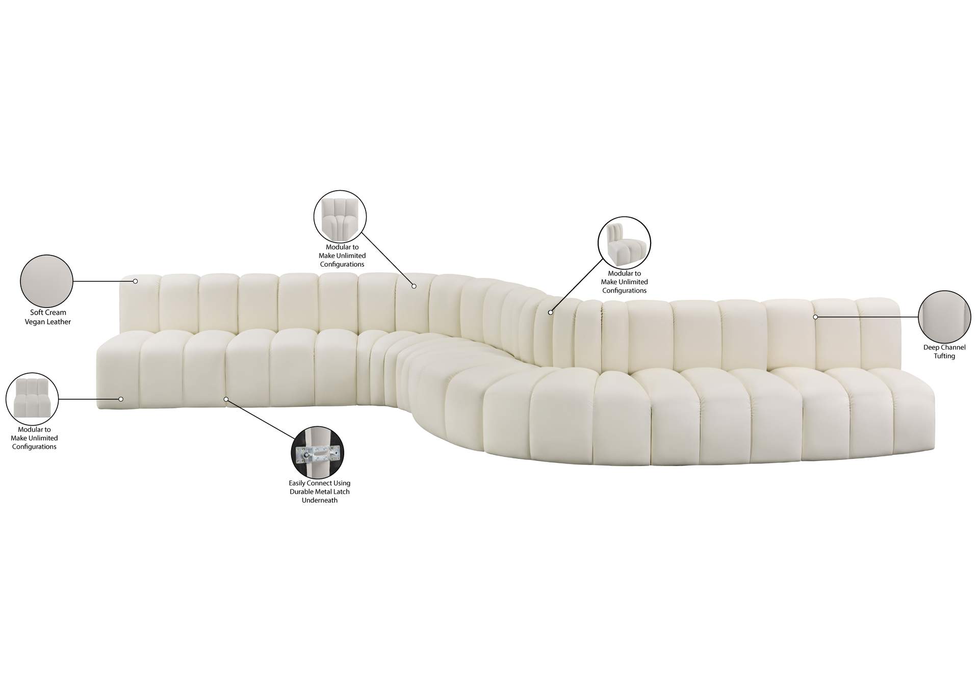 Arc Cream Vegan Leather Modular Sofa image 15