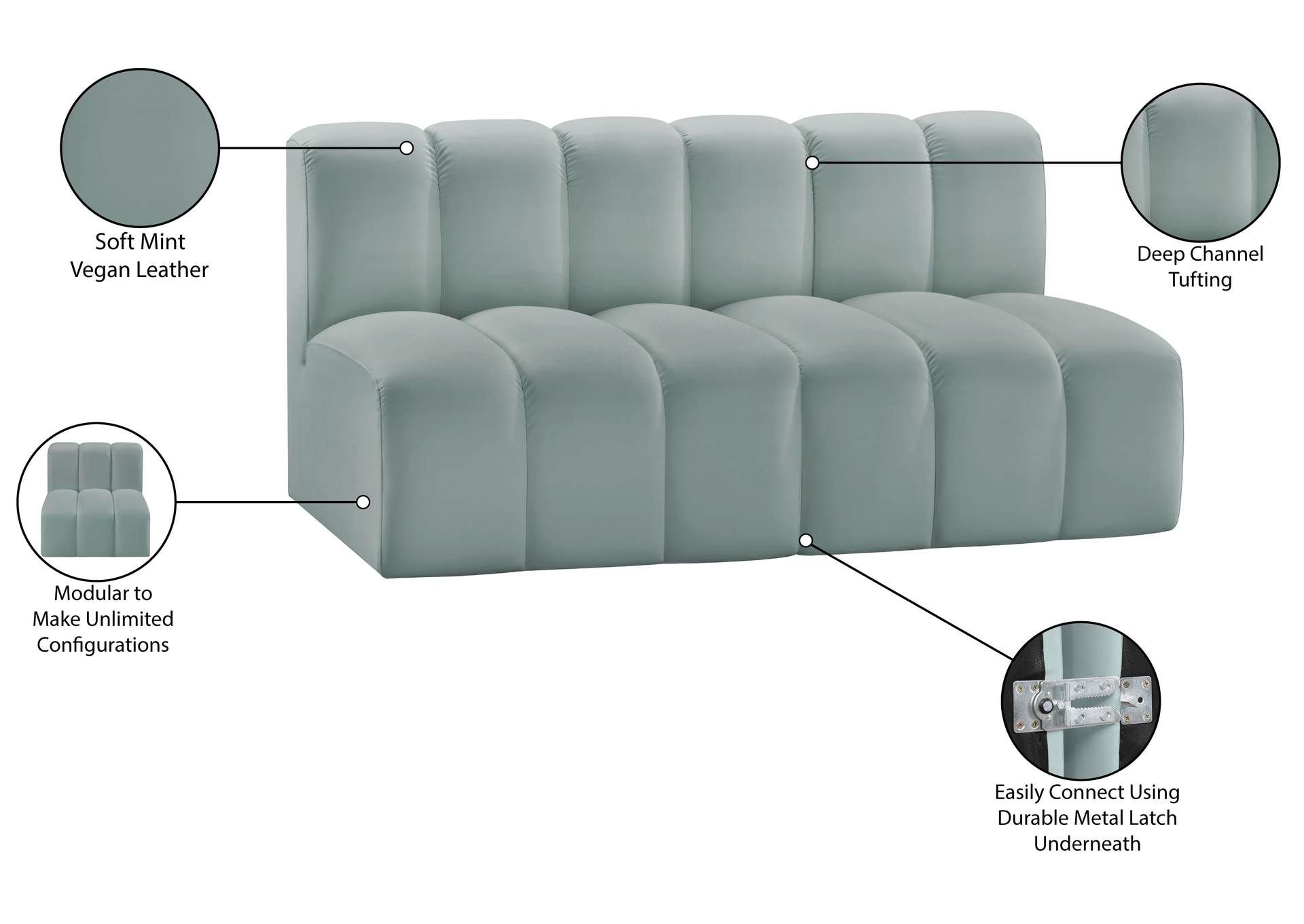 Arc Mint Green Vegan Leather Modular Sofa image 13