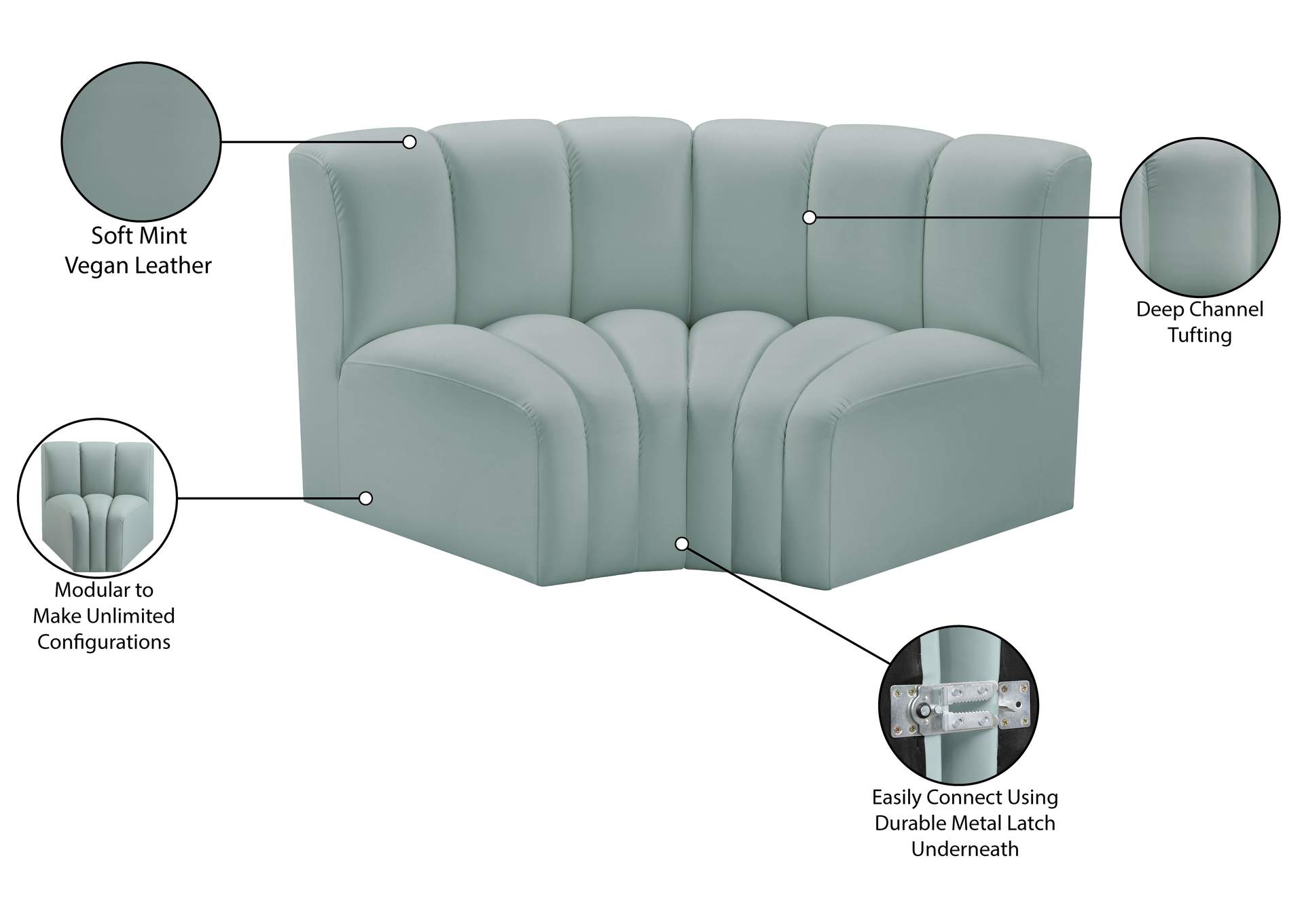 Arc Mint Green Vegan Leather Modular Sofa image 12