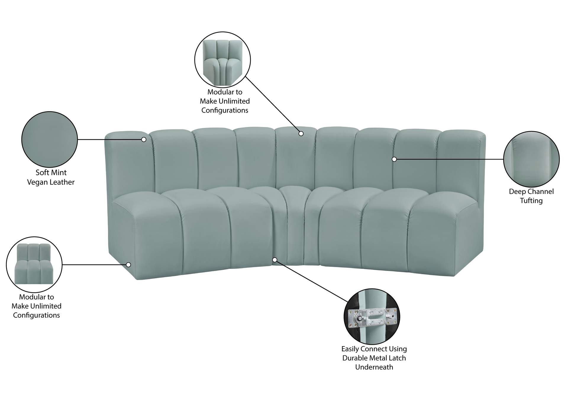 Arc Mint Green Vegan Leather Modular Sofa image 13