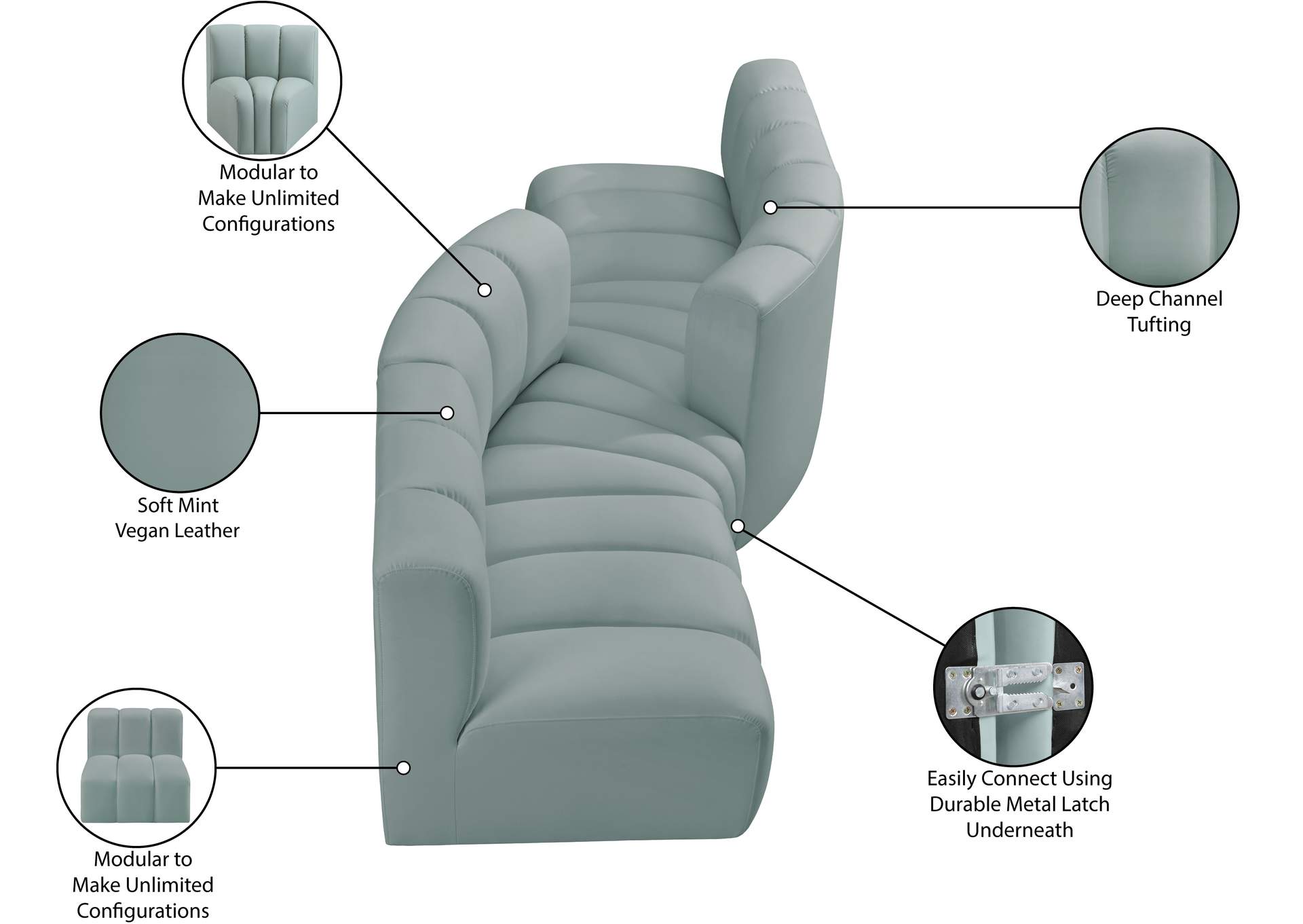 Arc Mint Green Vegan Leather Modular Sofa image 12