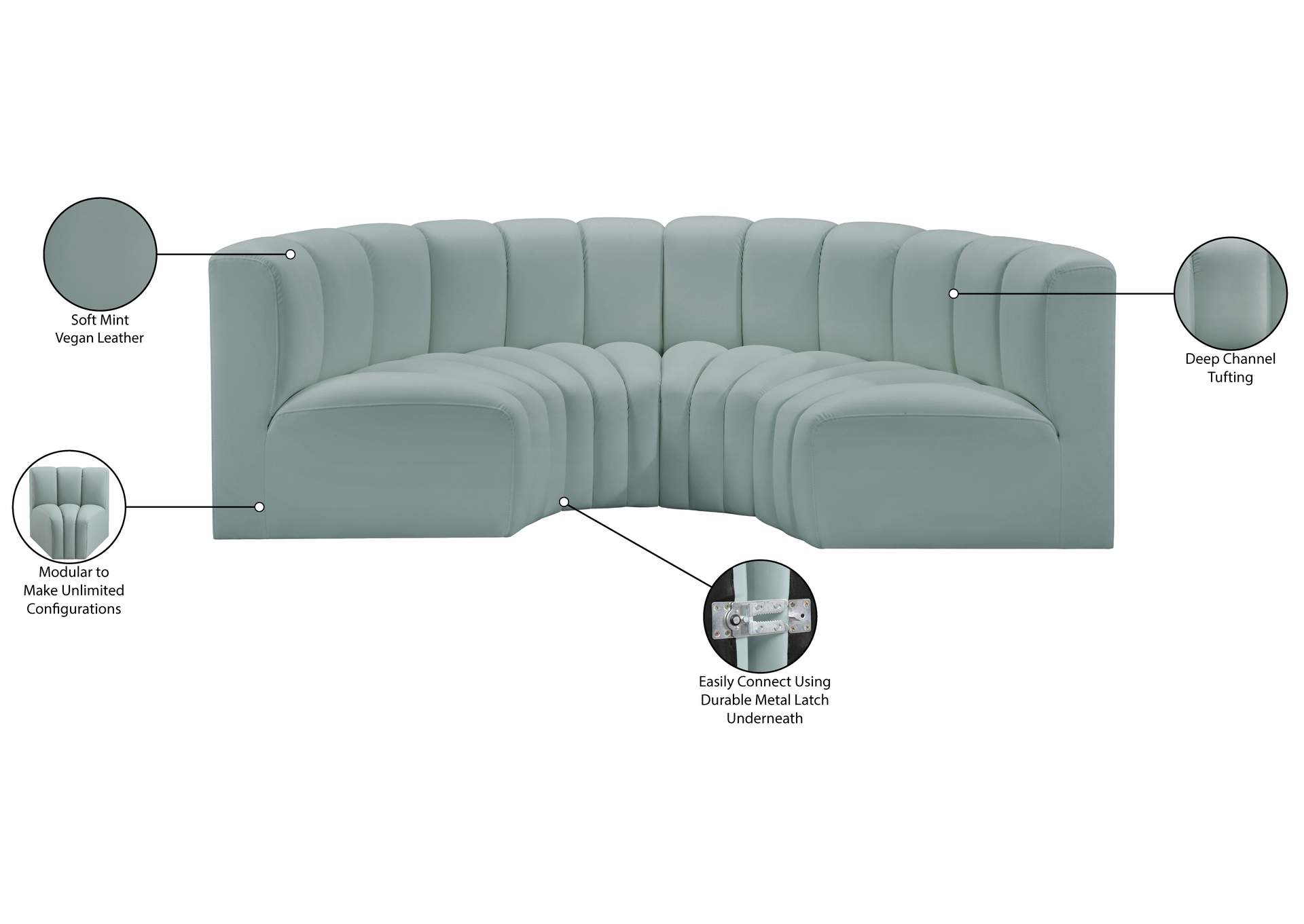 Arc Mint Green Vegan Leather Modular Sofa image 13
