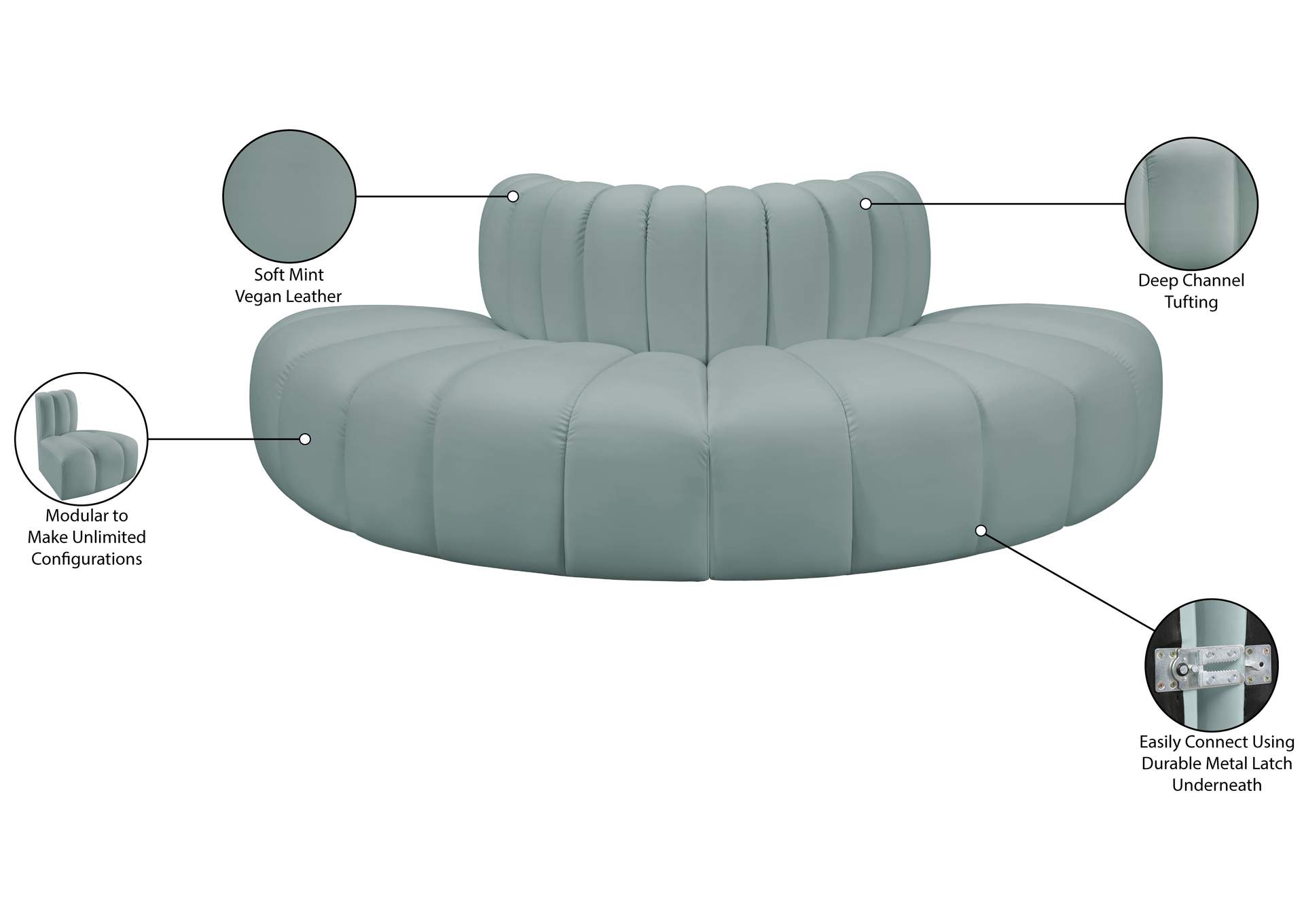Arc Mint Green Vegan Leather Modular Sofa image 13