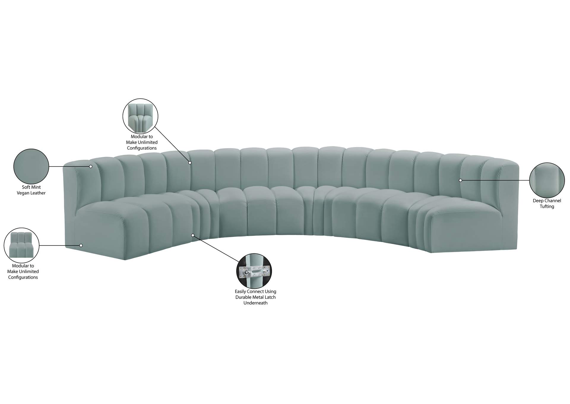 Arc Mint Green Vegan Leather Modular Sofa image 13