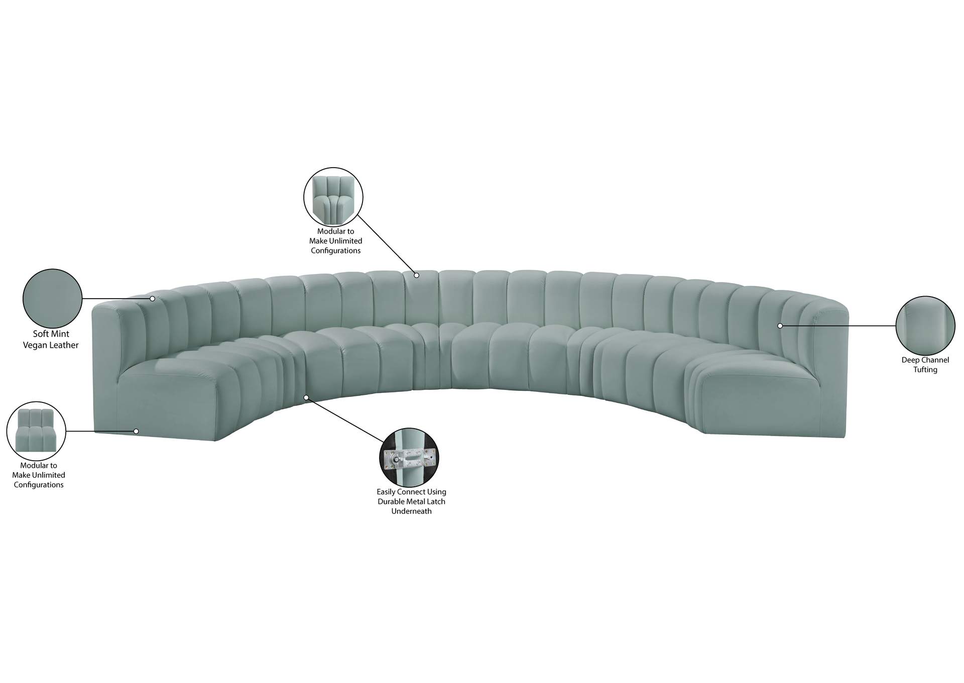 Arc Mint Green Vegan Leather Modular Sofa image 13