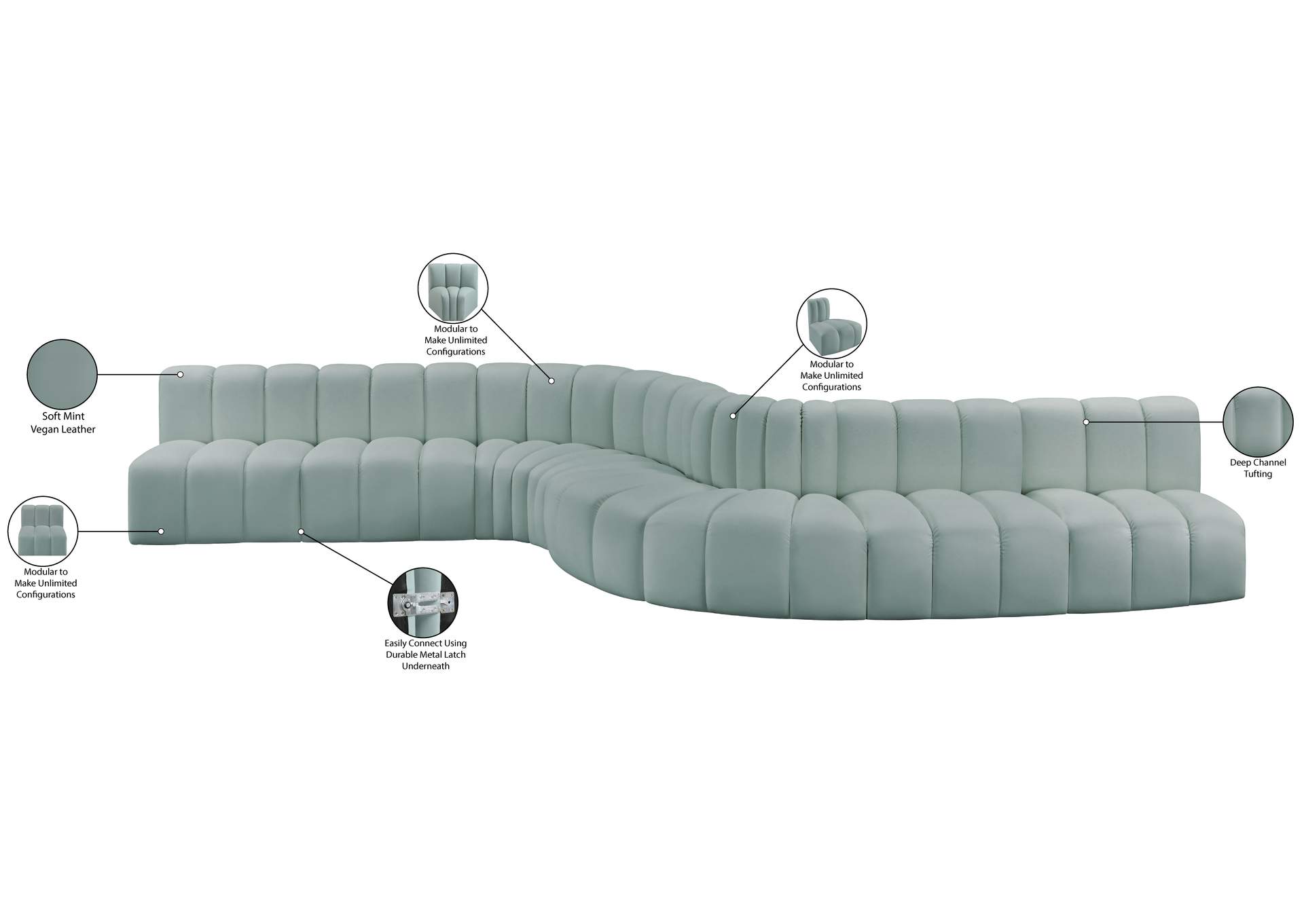 Arc Mint Green Vegan Leather Modular Sofa image 15