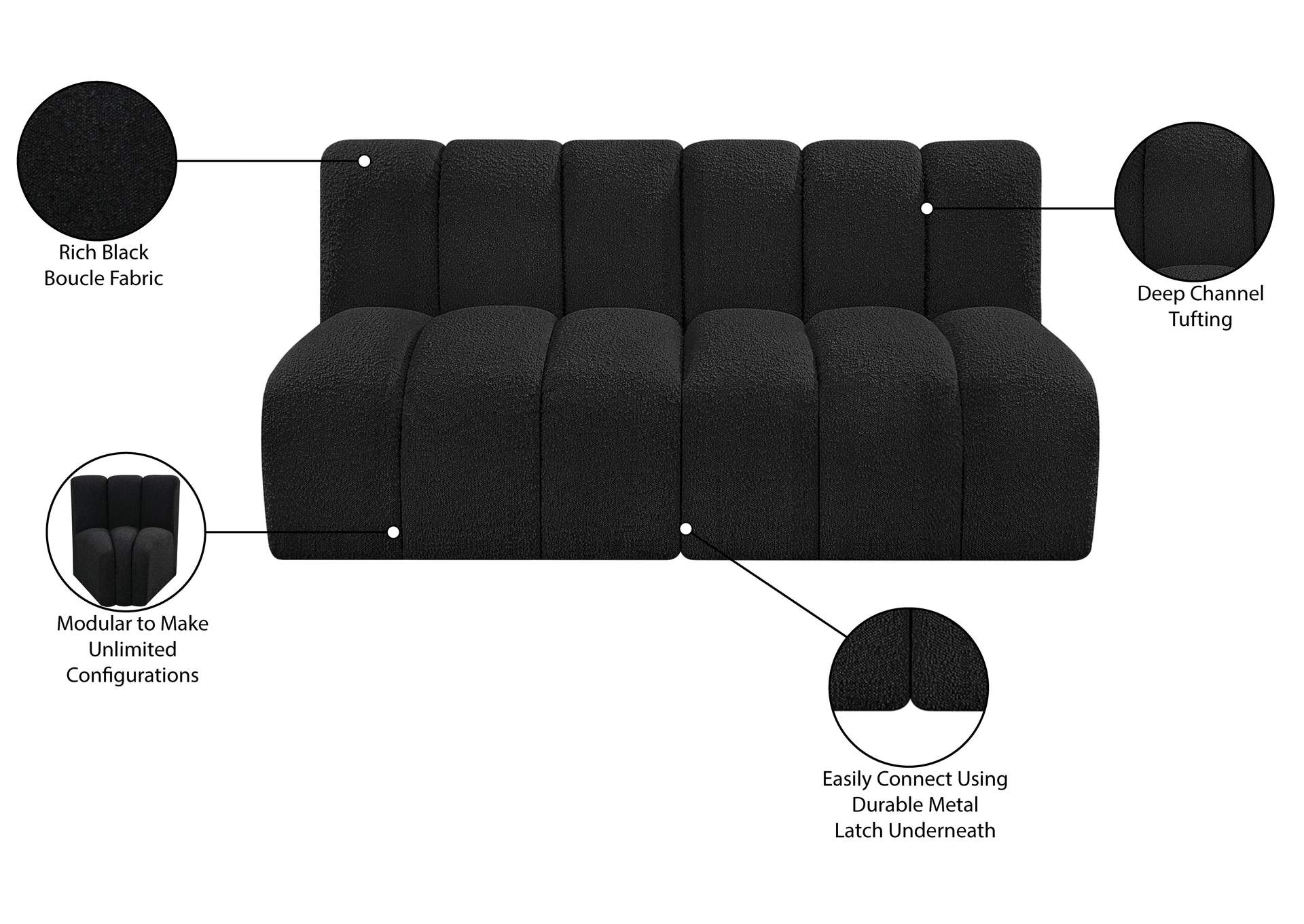 Arc Black Boucle Fabric Modular Sofa