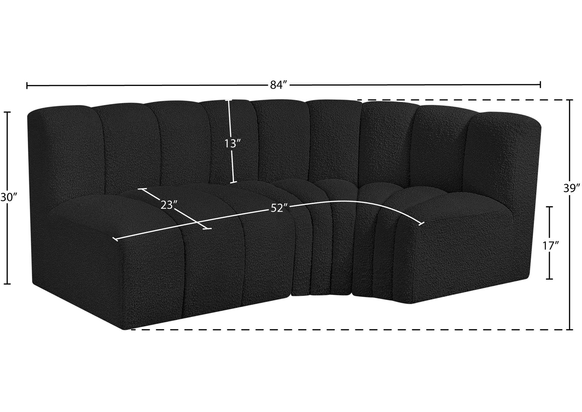 Arc Black Boucle Fabric Modular Sofa