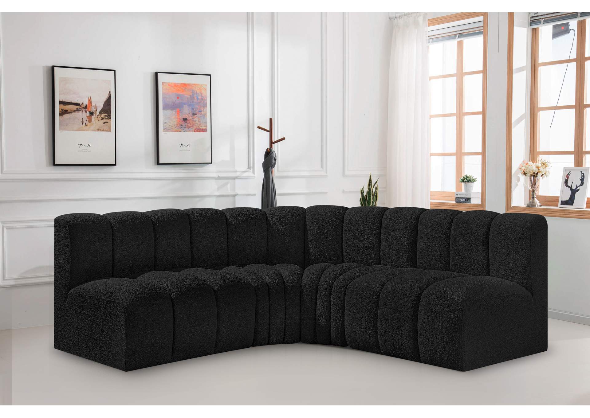 Arc Black Boucle Fabric Modular Sofa