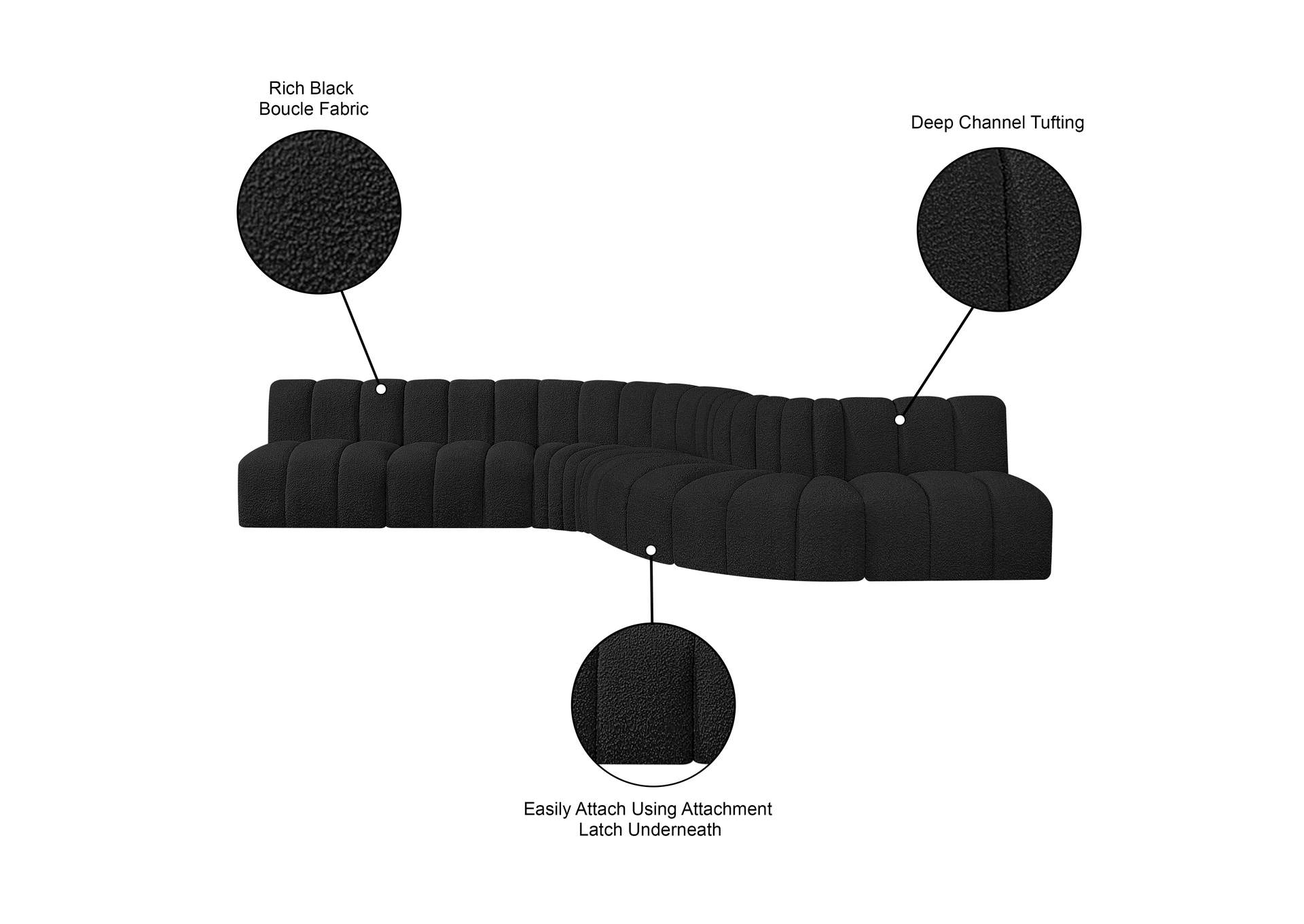 Arc Black Boucle Fabric Modular Sofa image 13