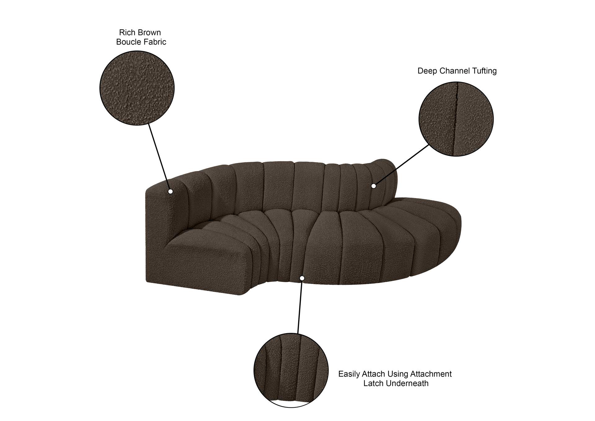 Arc Brown Boucle Fabric Modular Sofa image 8