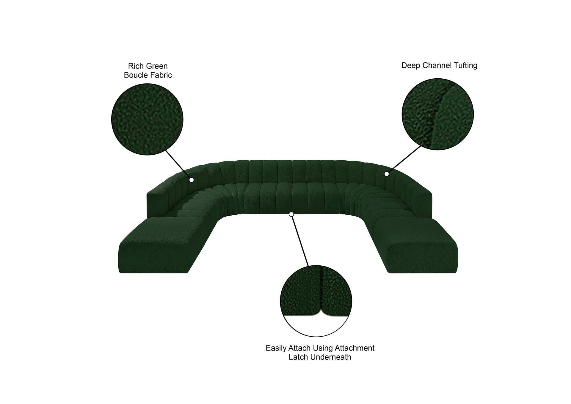 Arc Green Boucle Fabric Modular Sofa