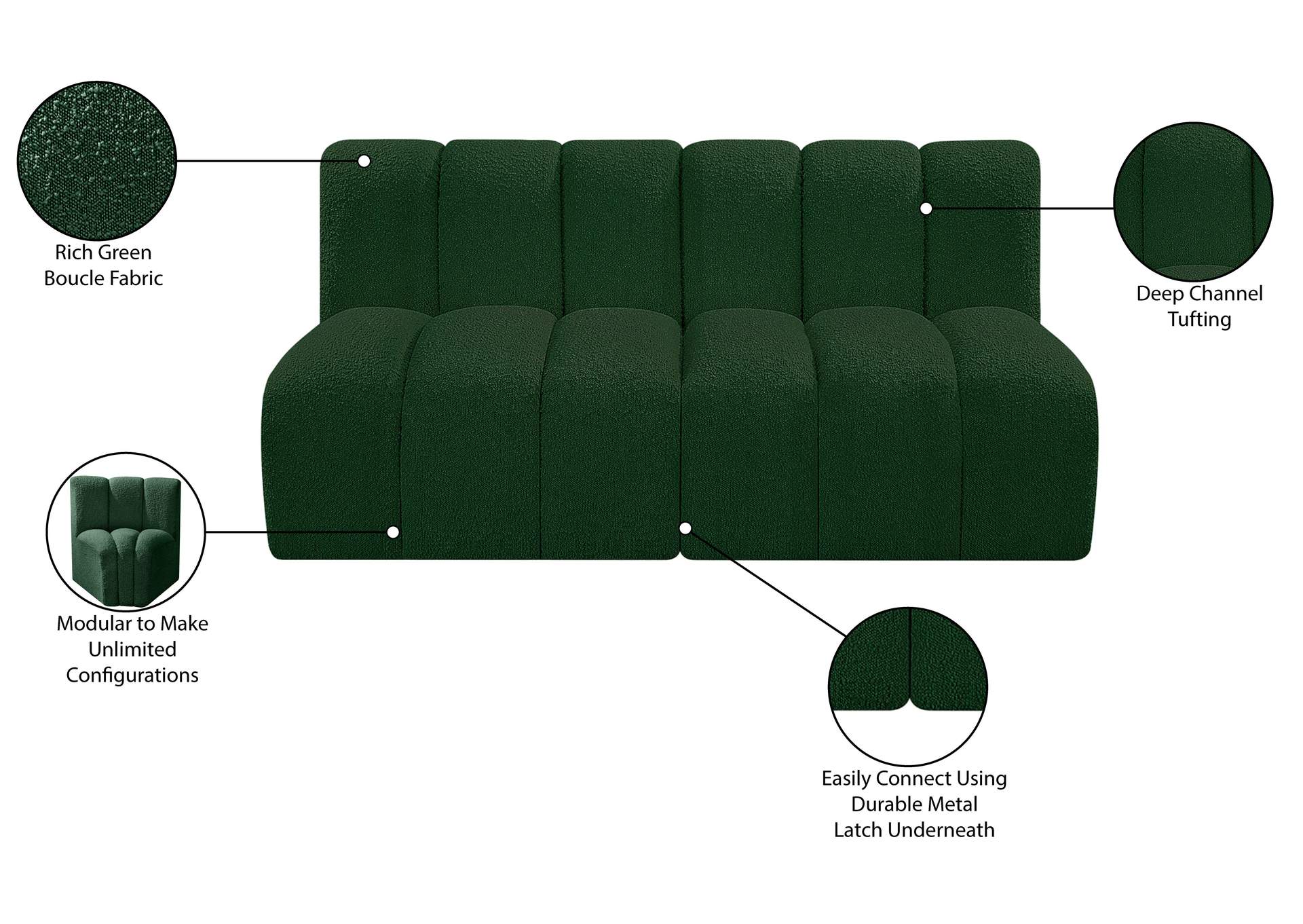 Arc Green Boucle Fabric Modular Sofa