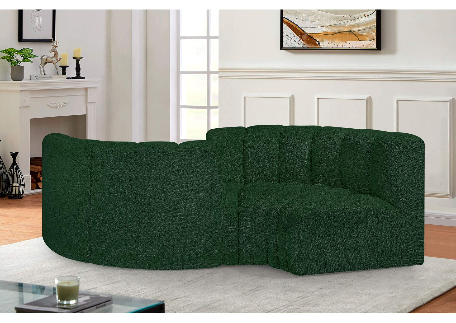 Arc Green Boucle Fabric Modular Sofa