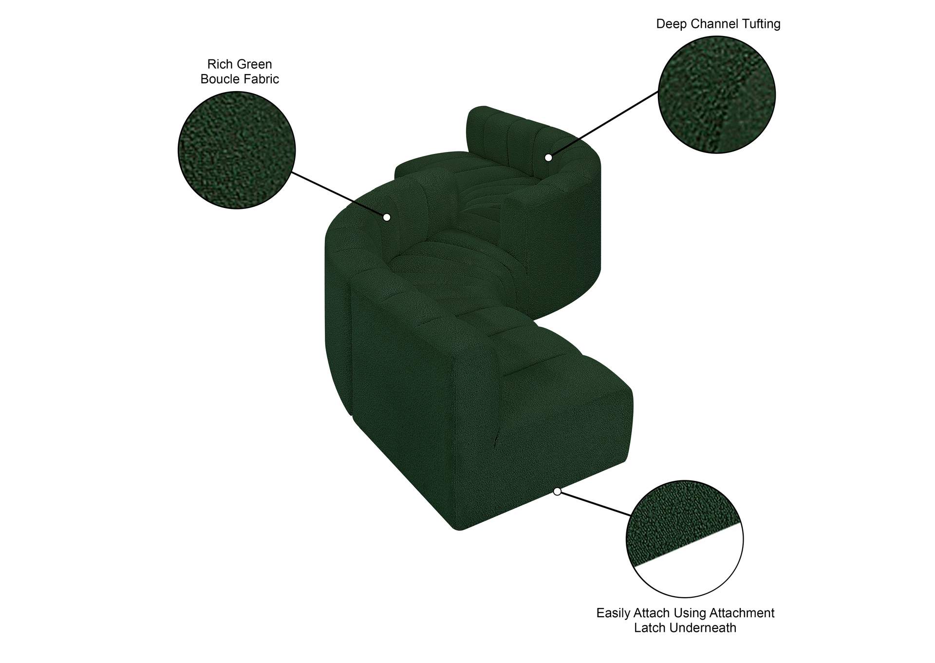 Arc Green Boucle Fabric Modular Sofa