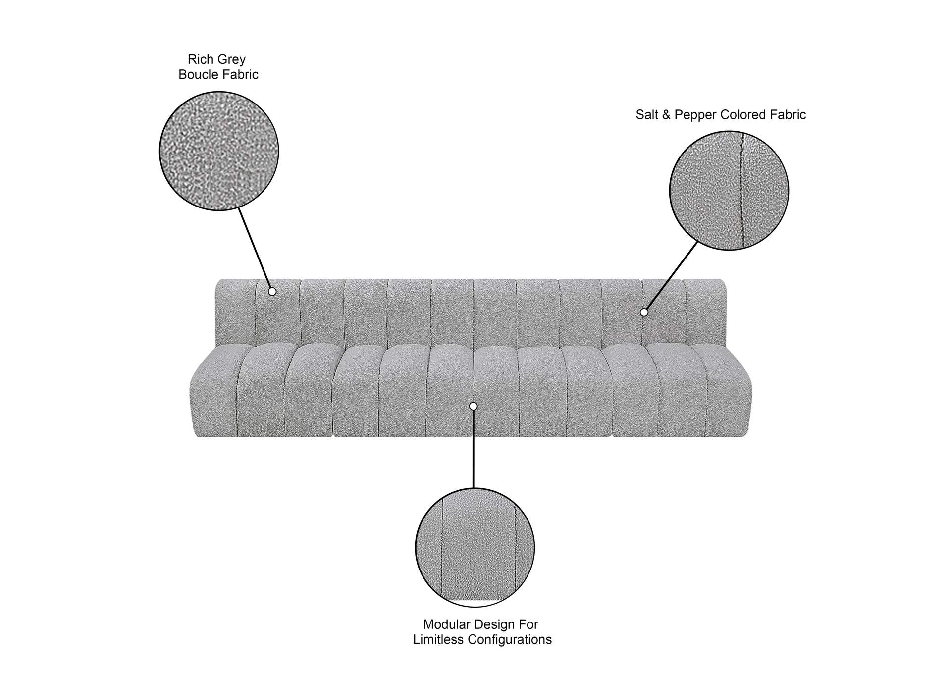 Arc Grey Boucle Fabric Modular Sofa