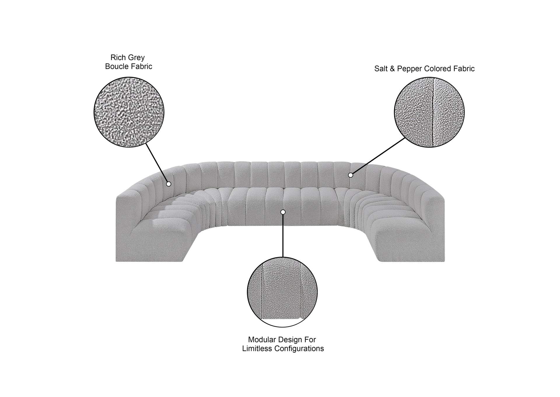 Arc Grey Boucle Fabric Modular Sofa