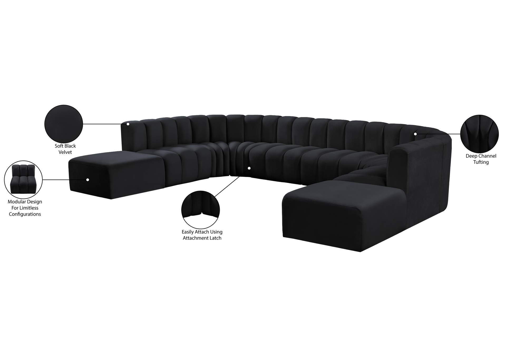 Arc Black Velvet Modular Sofa image 4