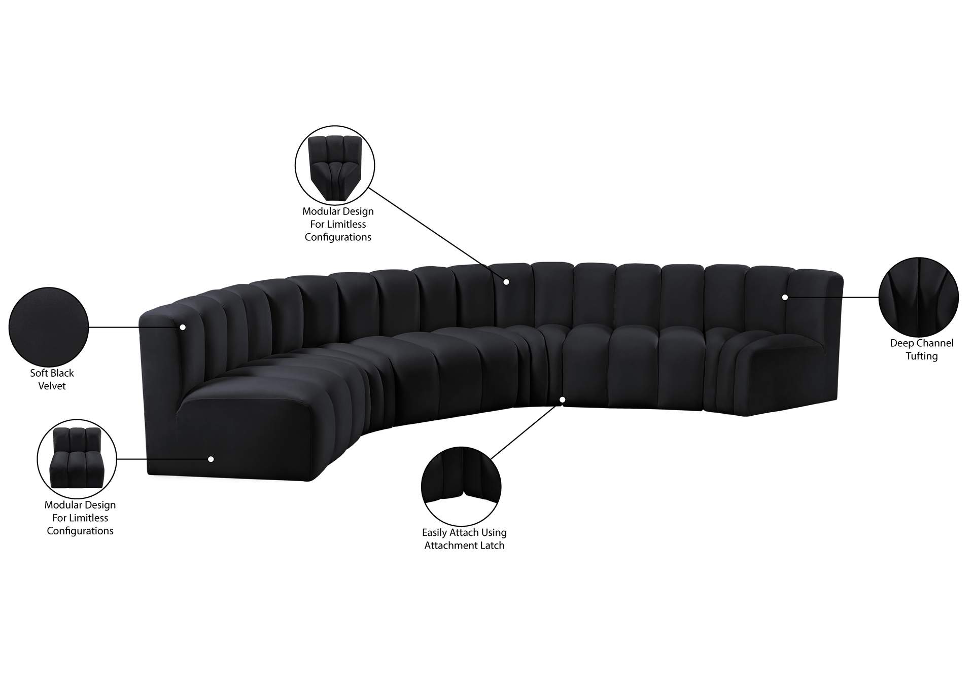 Arc Black Velvet Modular Sofa