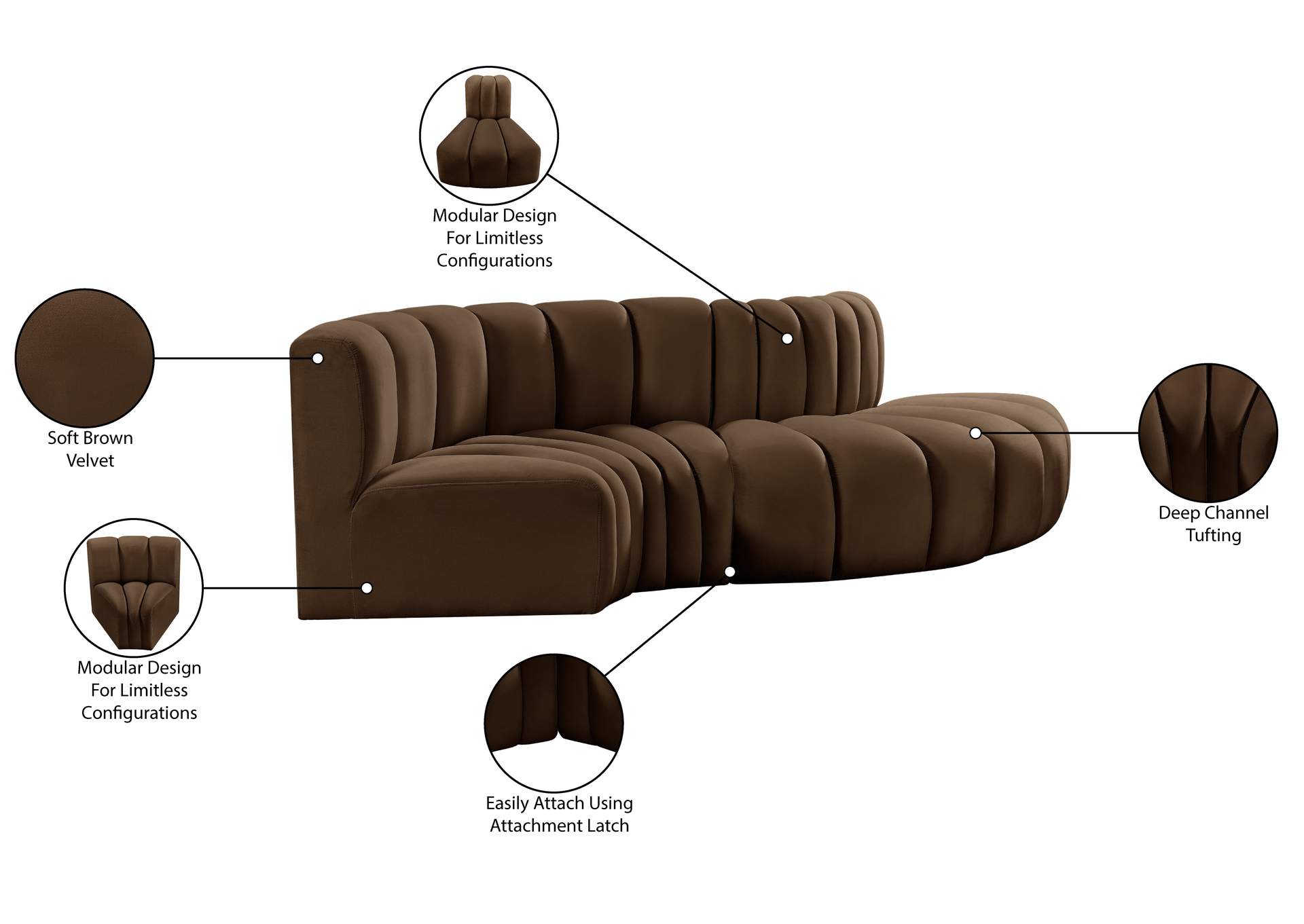 Arc Brown Velvet Modular Sofa