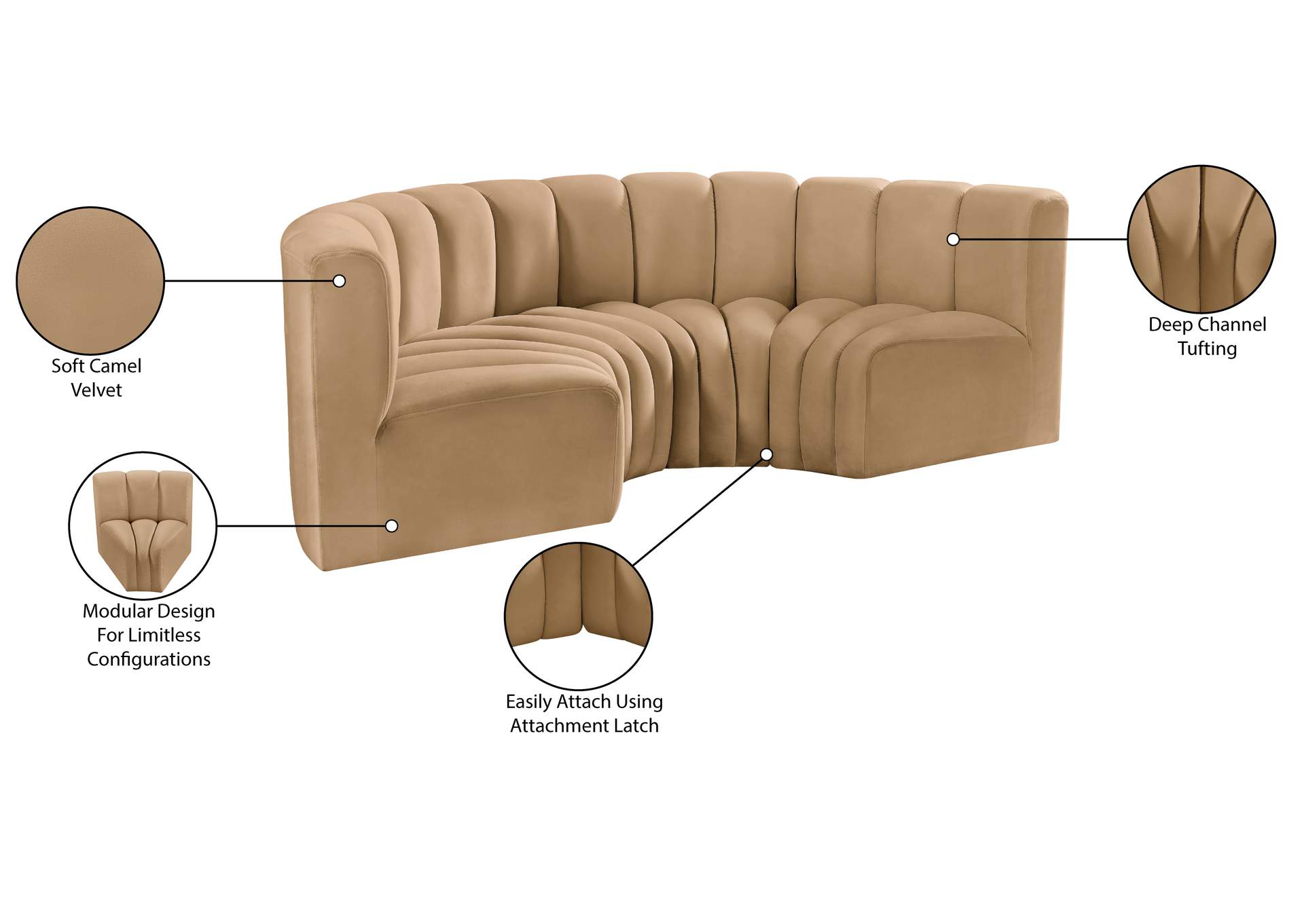 Arc Camel Velvet Modular Sofa