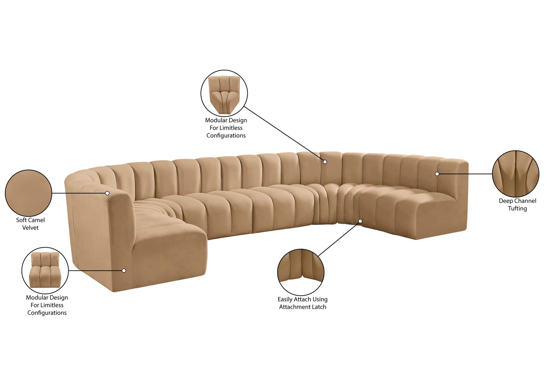 Arc Camel Velvet Modular Sofa image 17