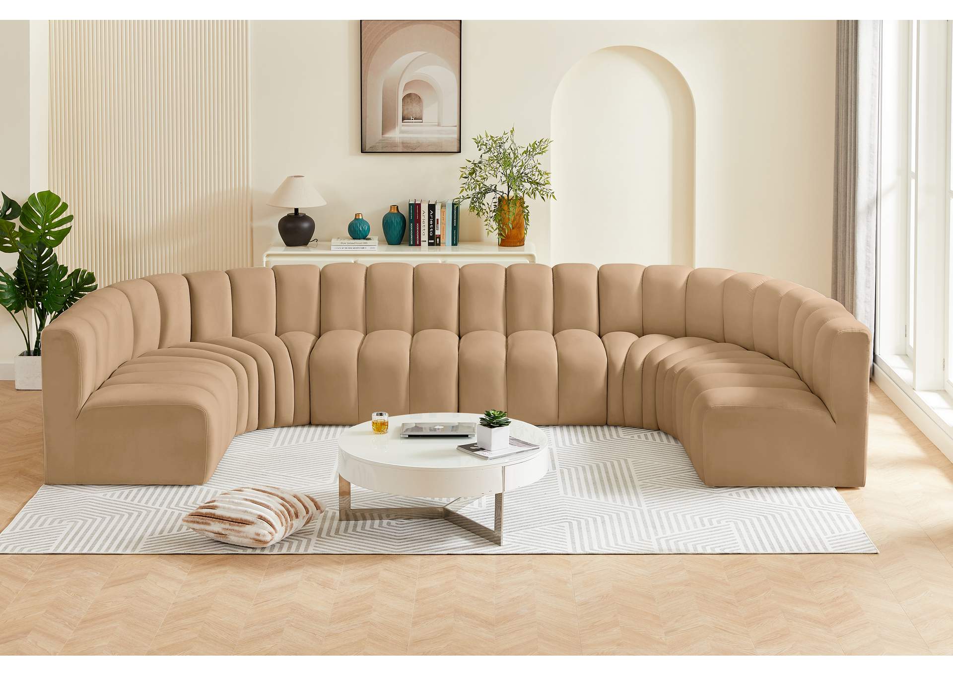 Arc Camel Velvet Modular Sofa image 3