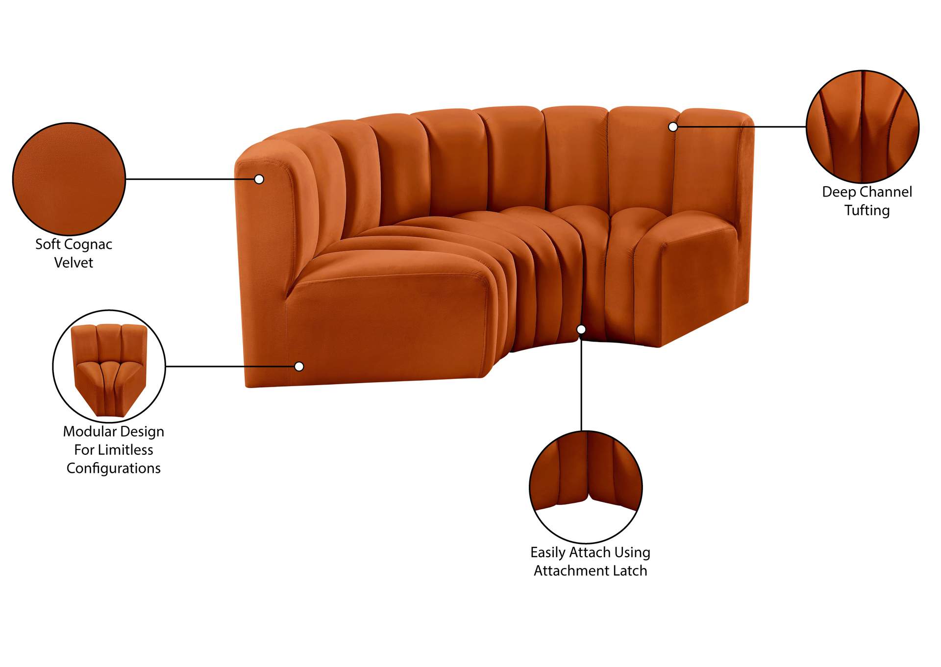 Arc Cognac Velvet Modular Sofa image 10