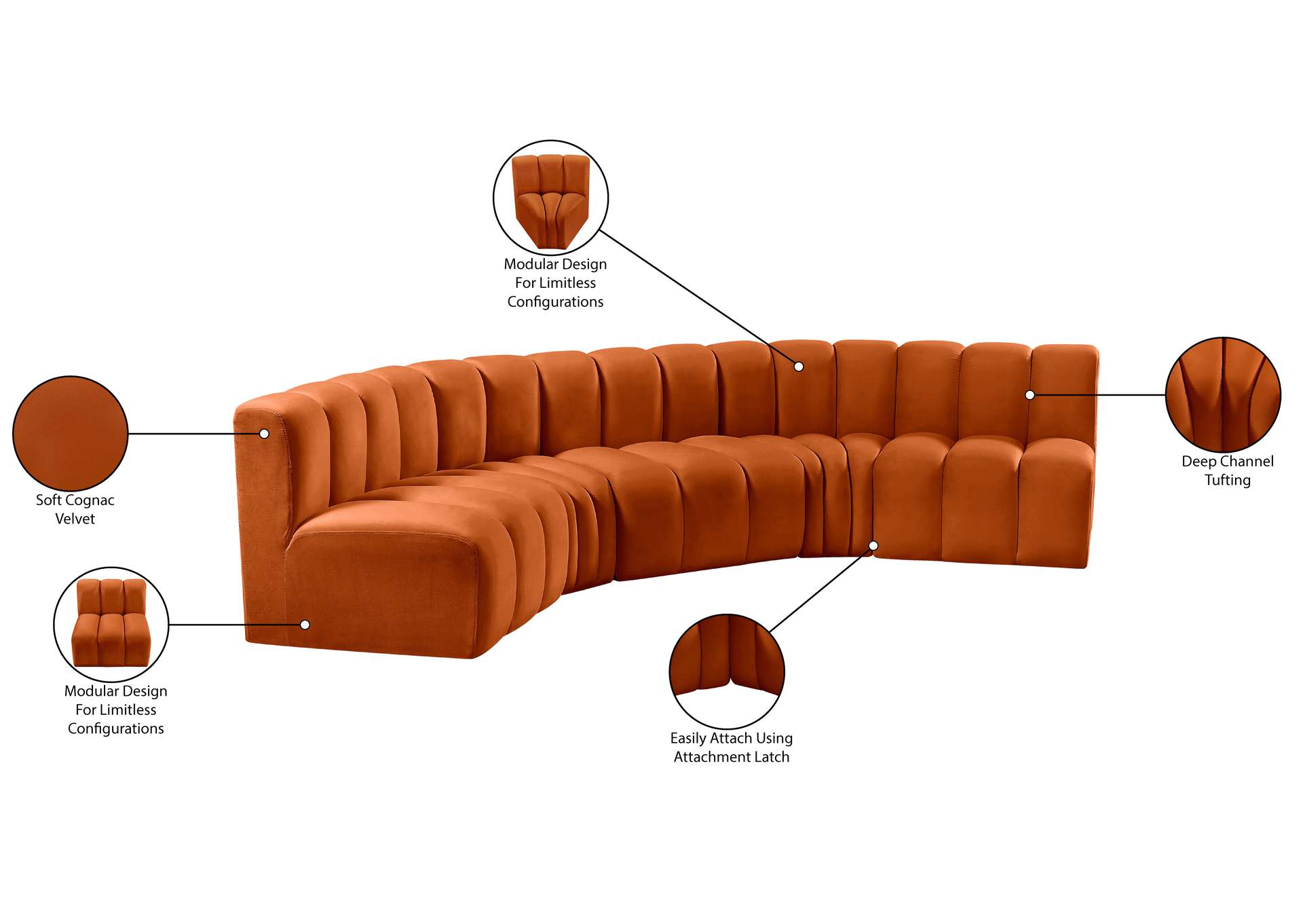 Arc Cognac Velvet Modular Sofa