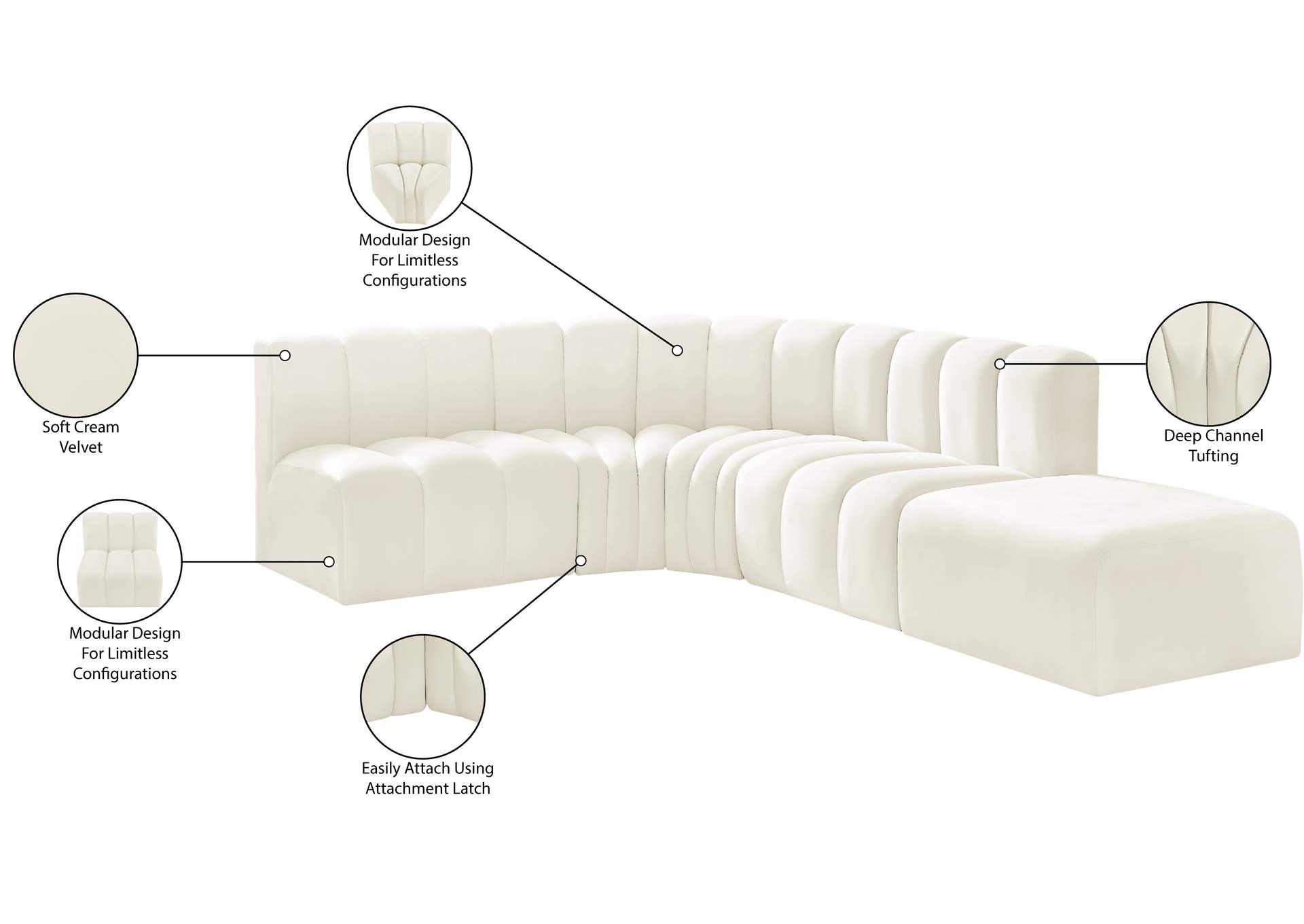 Arc Cream Velvet Modular Sofa