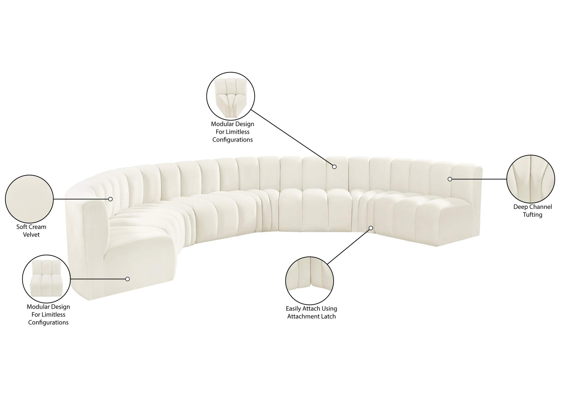 Arc Cream Velvet Modular Sofa