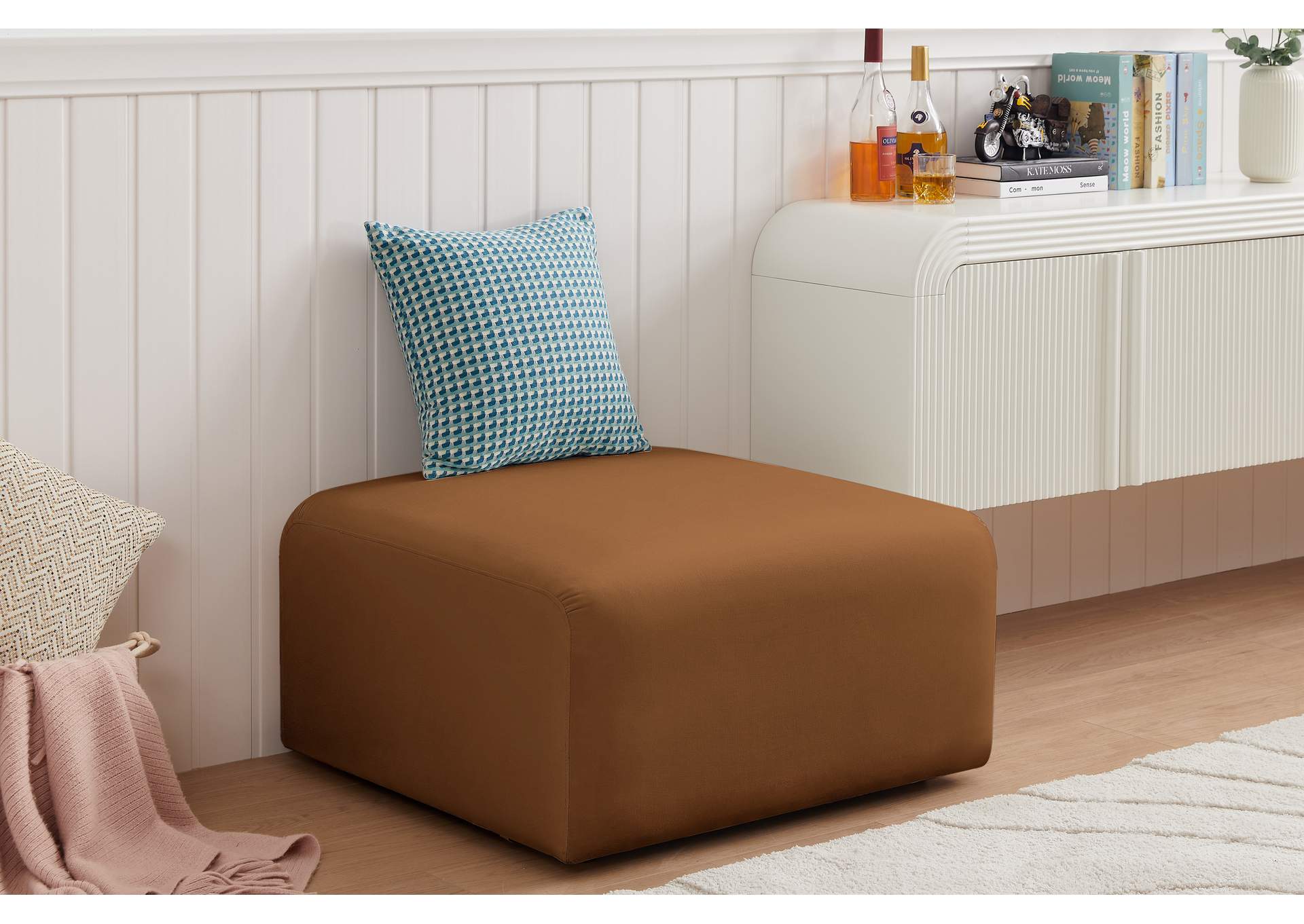 Arc Saddle Velvet Ottoman
