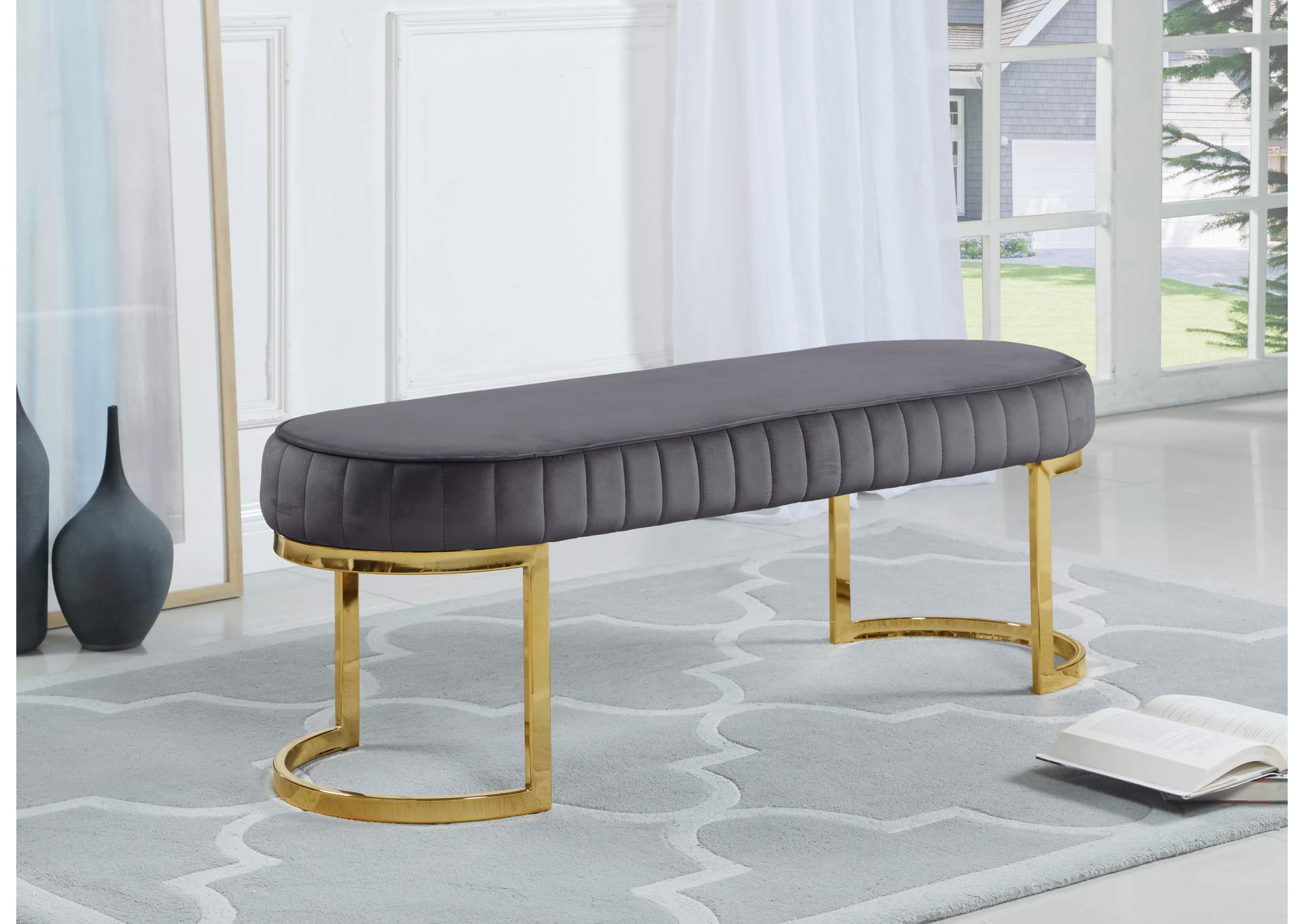 Lemar Grey Velvet Bench