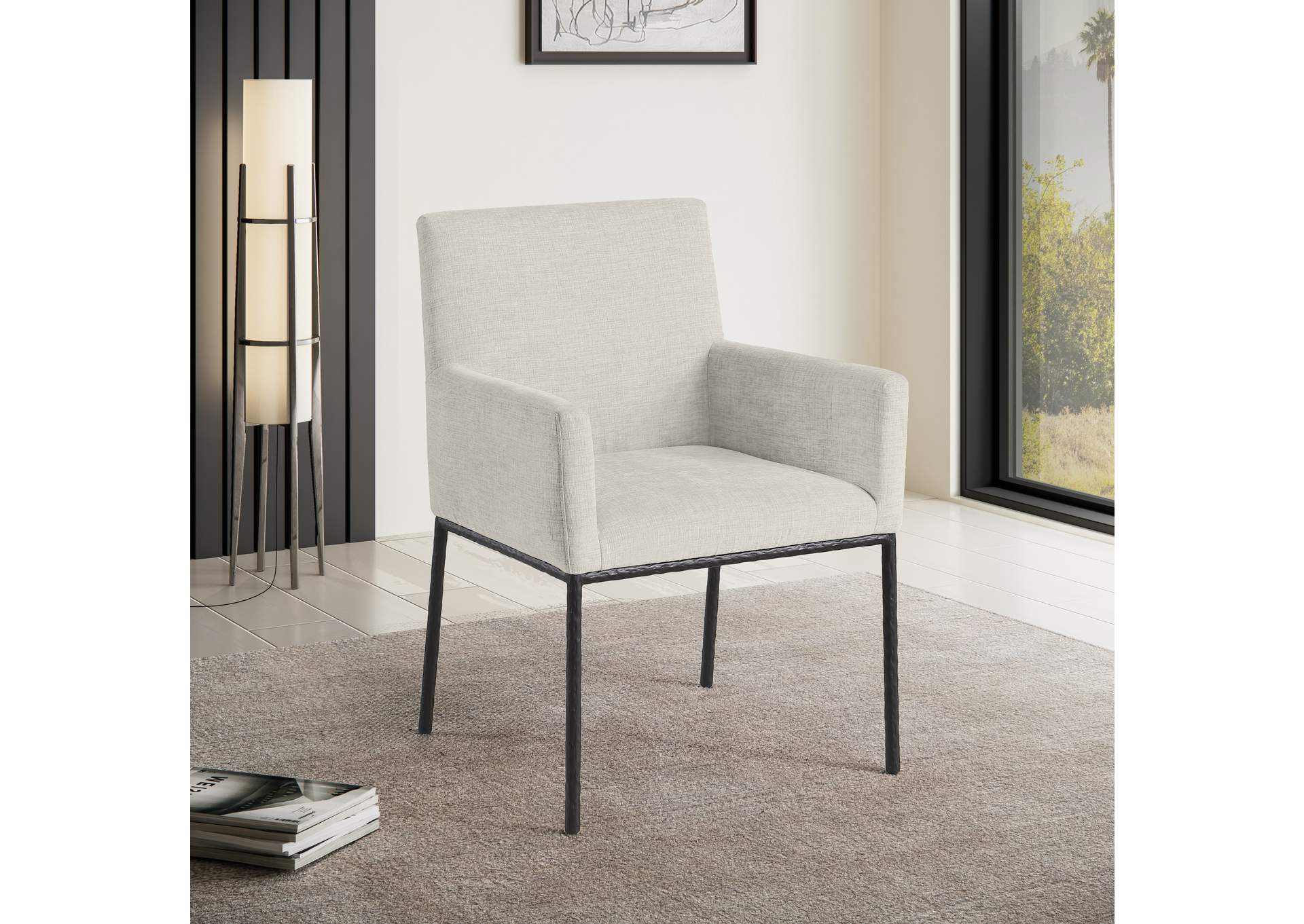 Reeves Cream Chenille Fabric Dining Chair image 3